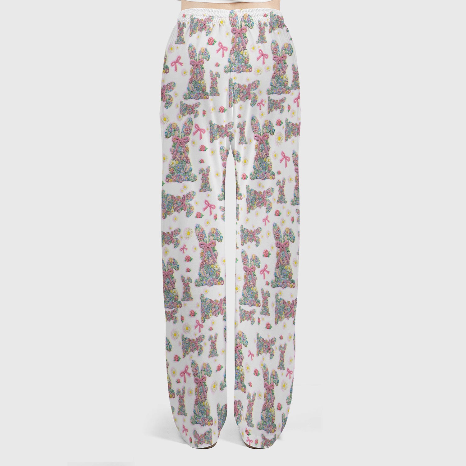 Colorful Floral Bunny with Pink Bow Pattern Scrub Set, Breathable Med Uniform