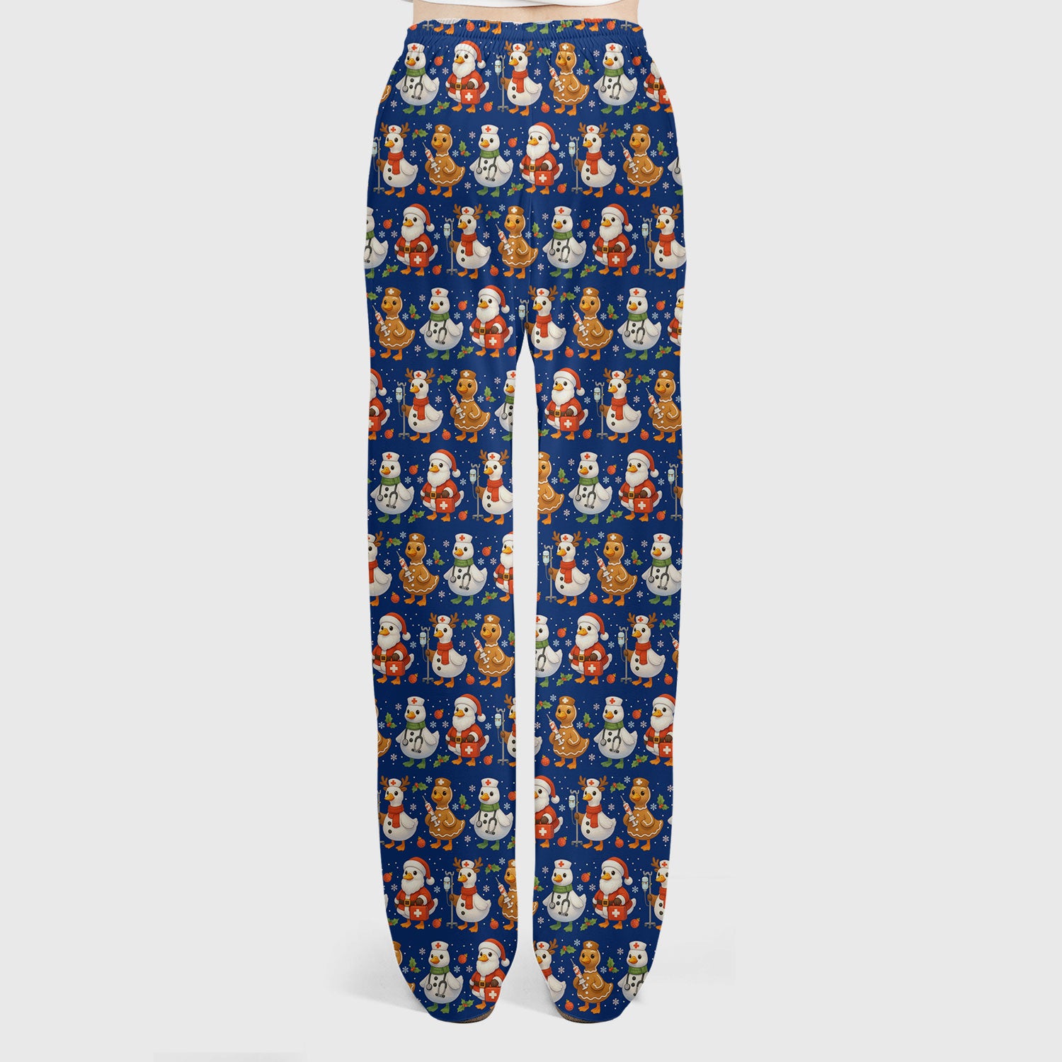 Funny Goose Christmas Scrubs for Women - Festive Holiday Pattern Scrub Top & Pants - Cute Christmas Scrubs with Charming Goose Print