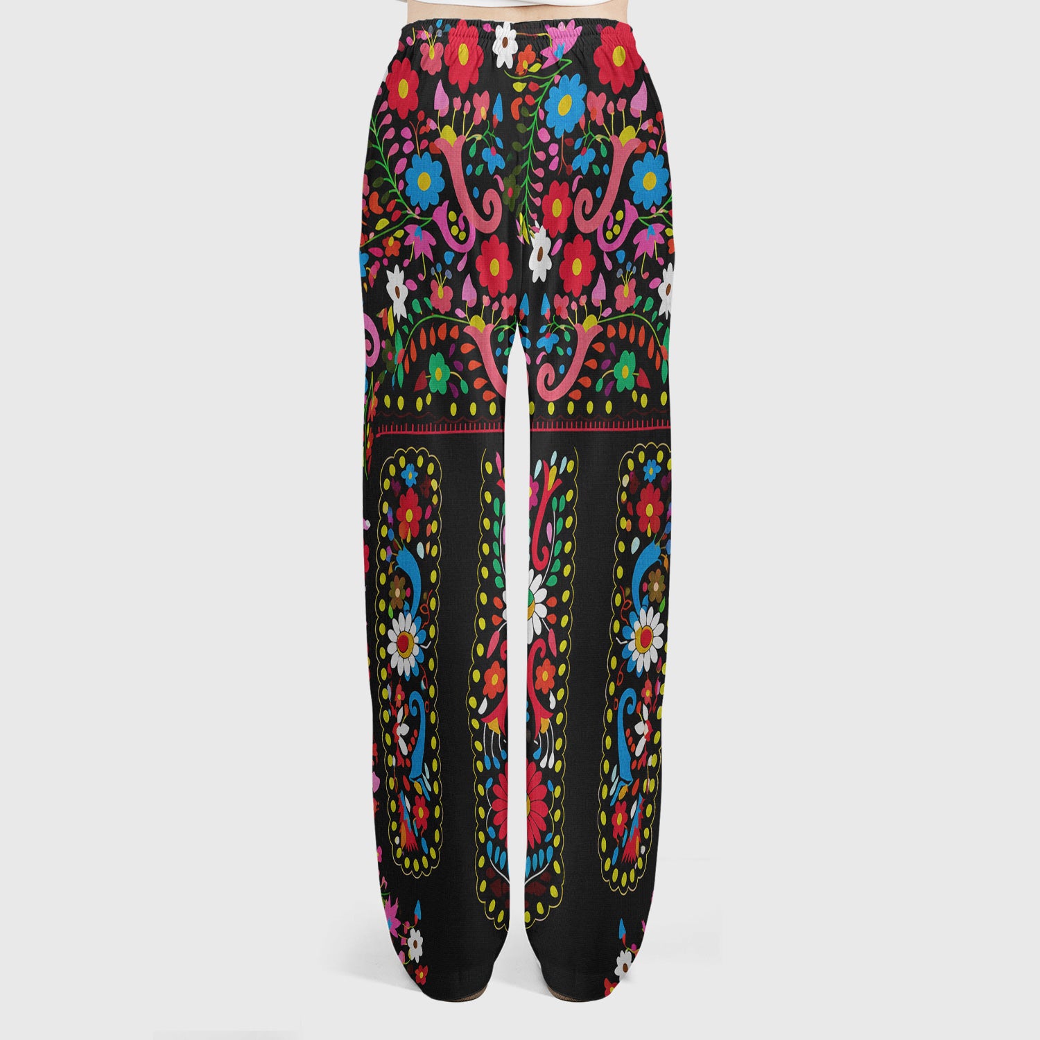 Colorful Folk Art Floral Pattern Scrub Set, Scrub Pants and V Neck Top
