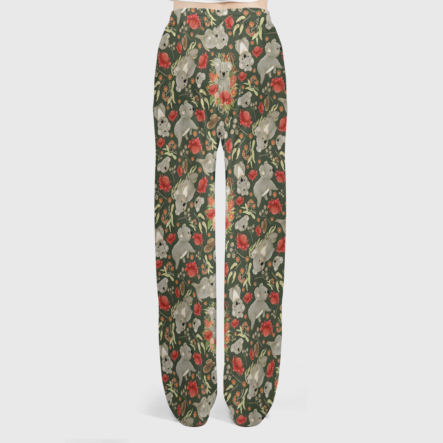 Cute Koala Wildflower Pattern Scrub Set, Scrub Pants and V Neck Top