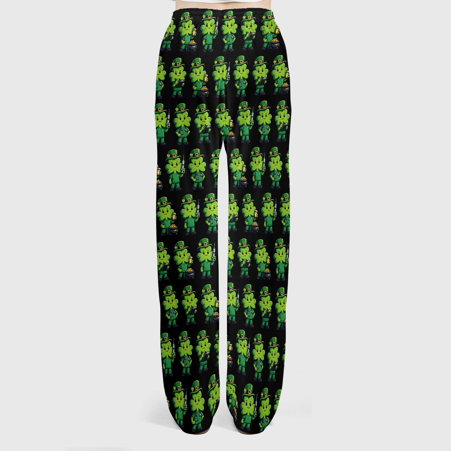 St Patrick Leprechaun Nurse Print Women's Scrub Set, Scrub Pants and V Neck Top
