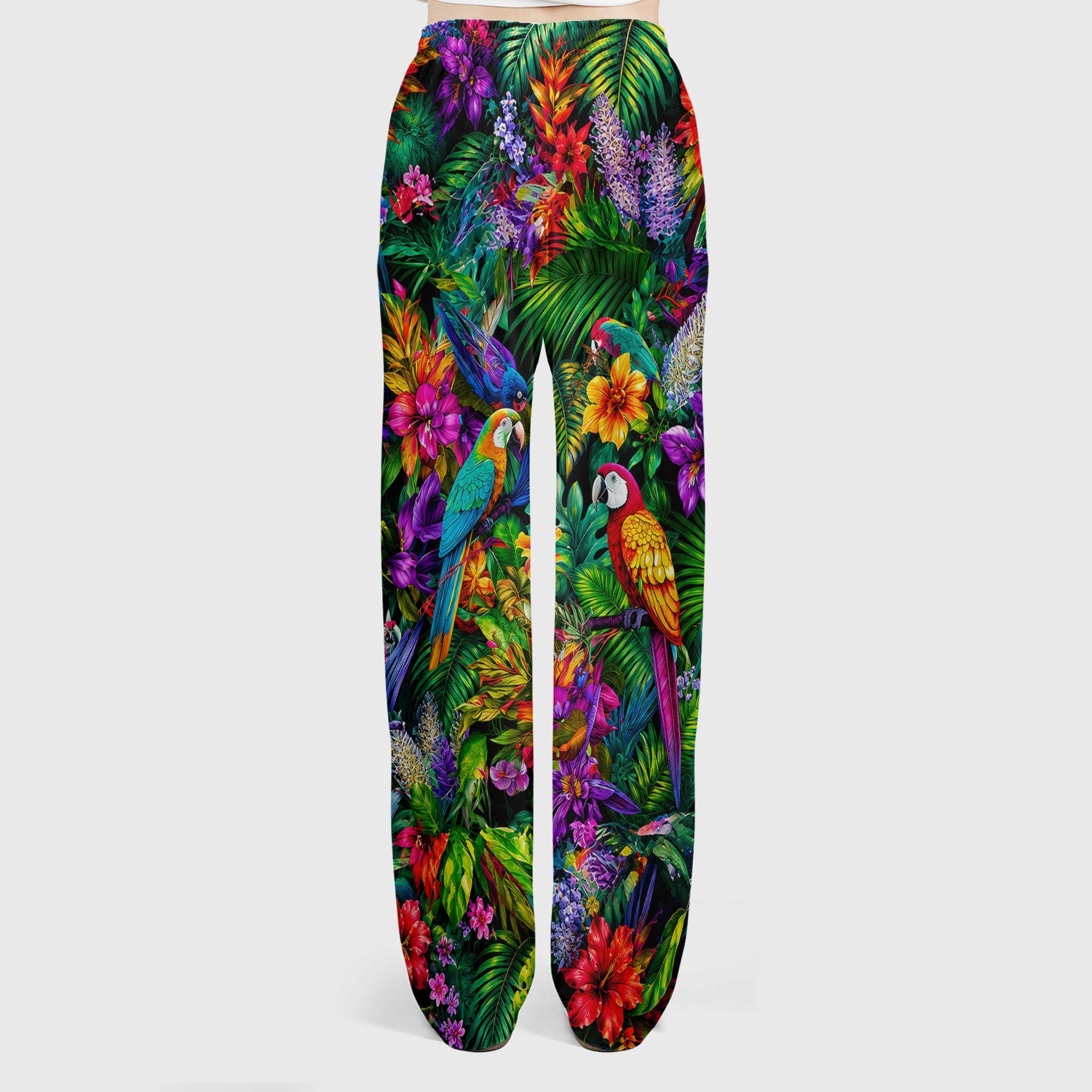 Tropical Parrot Jungle Blossom Pattern Scrub Set, Scrub Pants and V Neck Top