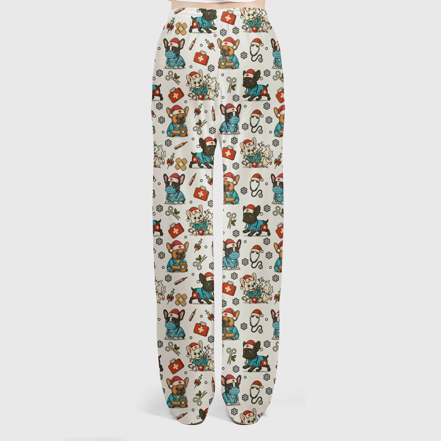 Christmas Dog Nurse Scrub Set for Women - Cute French Bulldog Pattern Scrub Top and Pants - Funny Holiday Nursing Outfit Gift for RN LPN CNA
