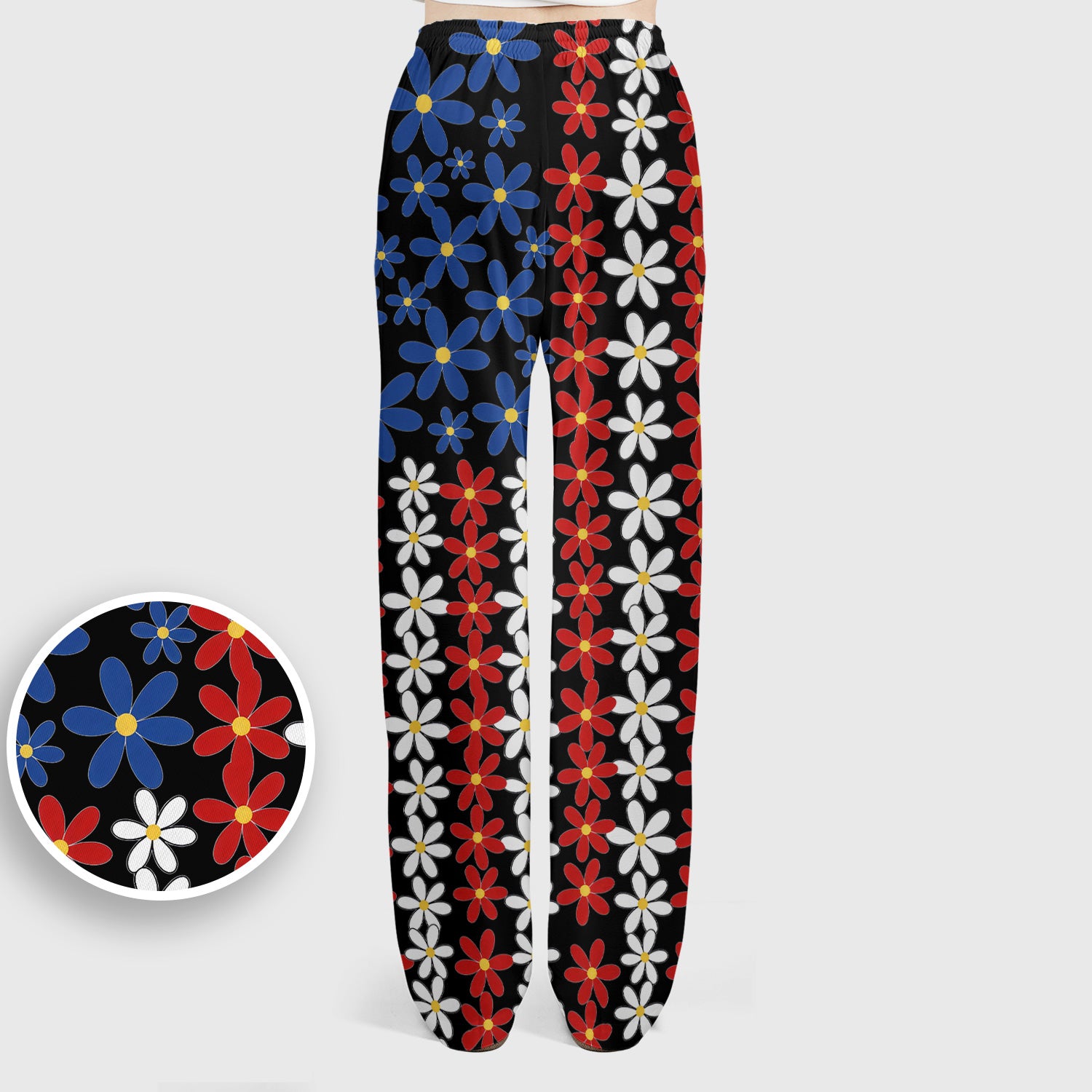 Retro Red Blue Daisy Stripe Pattern Scrub Top, Breathable Fabrics Nursing Uniform