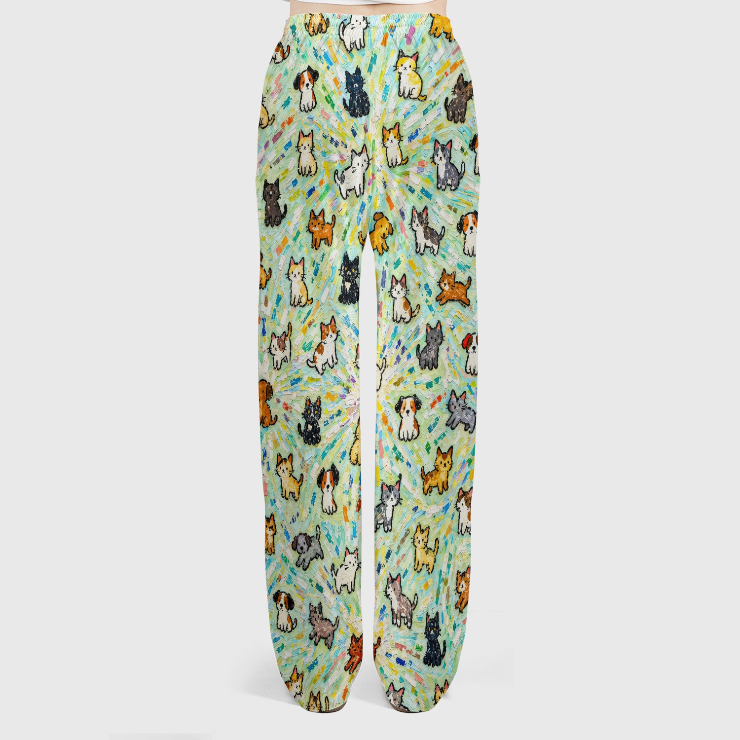 Colorful Cats Dogs Doodle Pattern Scrub Set, Scrub Pants and V Neck Top