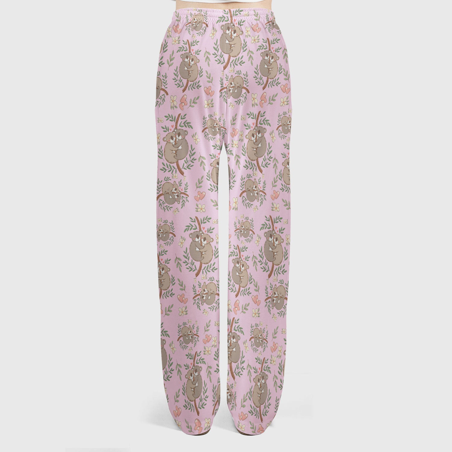 Cute Koala Couple Floral Medical Print Scrub Set, Women's Scrub Sets