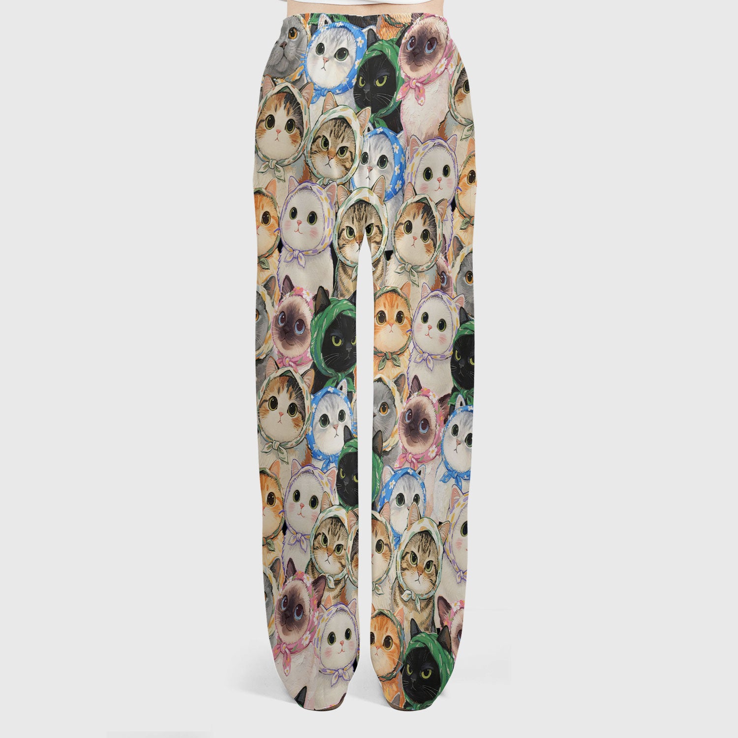Adorable Multi Cat Portrait Pattern Scrub Set, Scrub Pants and V Neck Top