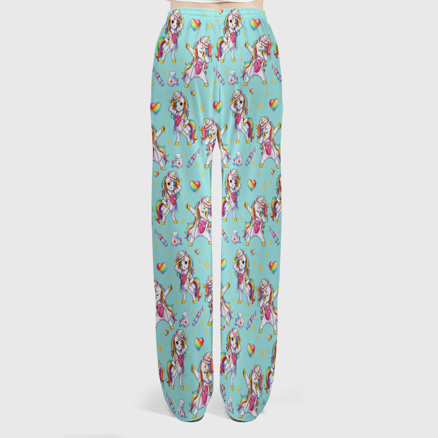 Playful Nurse Unicorn Rainbow Pattern Scrub Set, Breathable Med Uniform