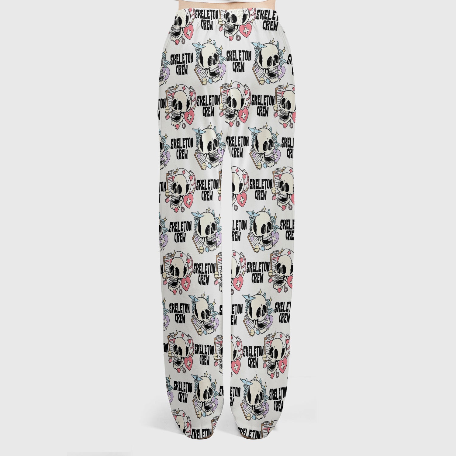 Funny Halloween Skeleton Crew Scrub Set, Scrub Pants and V Neck Top