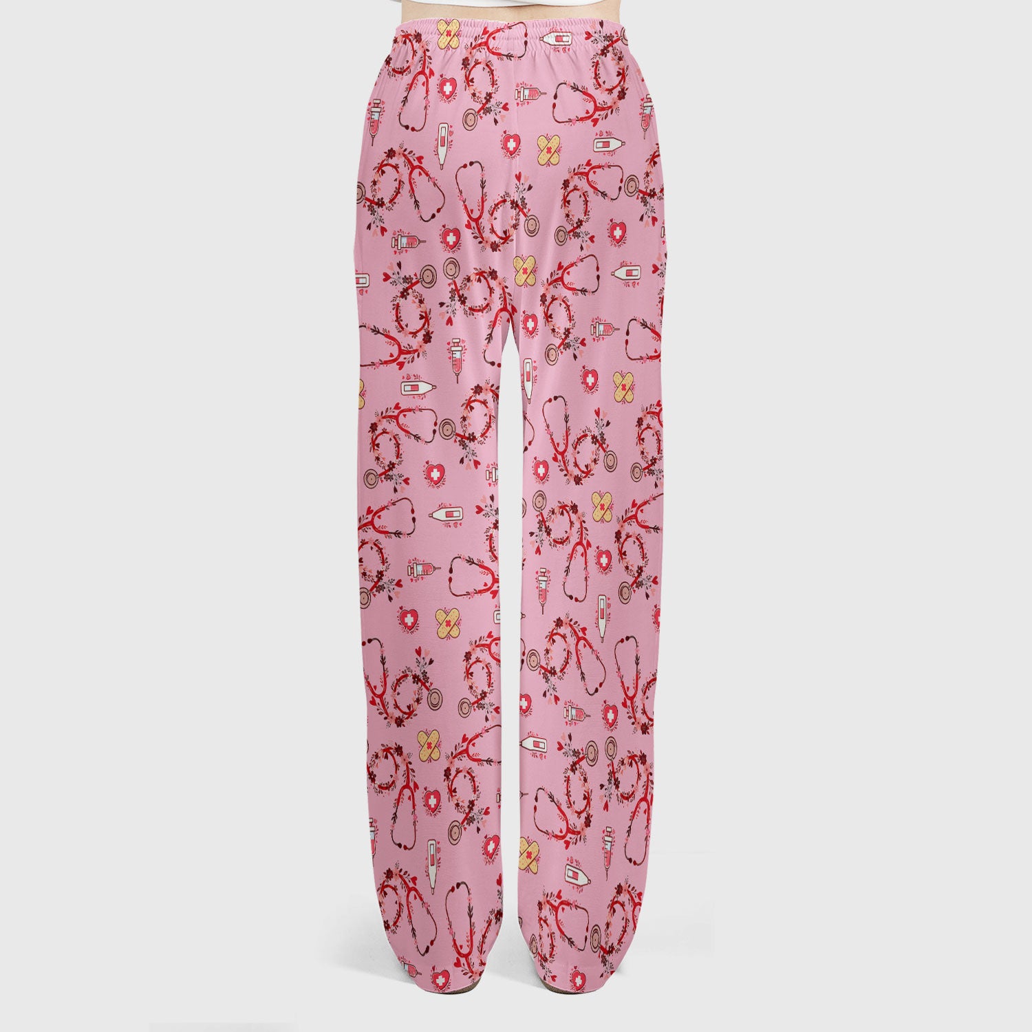 Heart Stethoscope Medical Pattern Scrub Set, Breathable Med Uniform