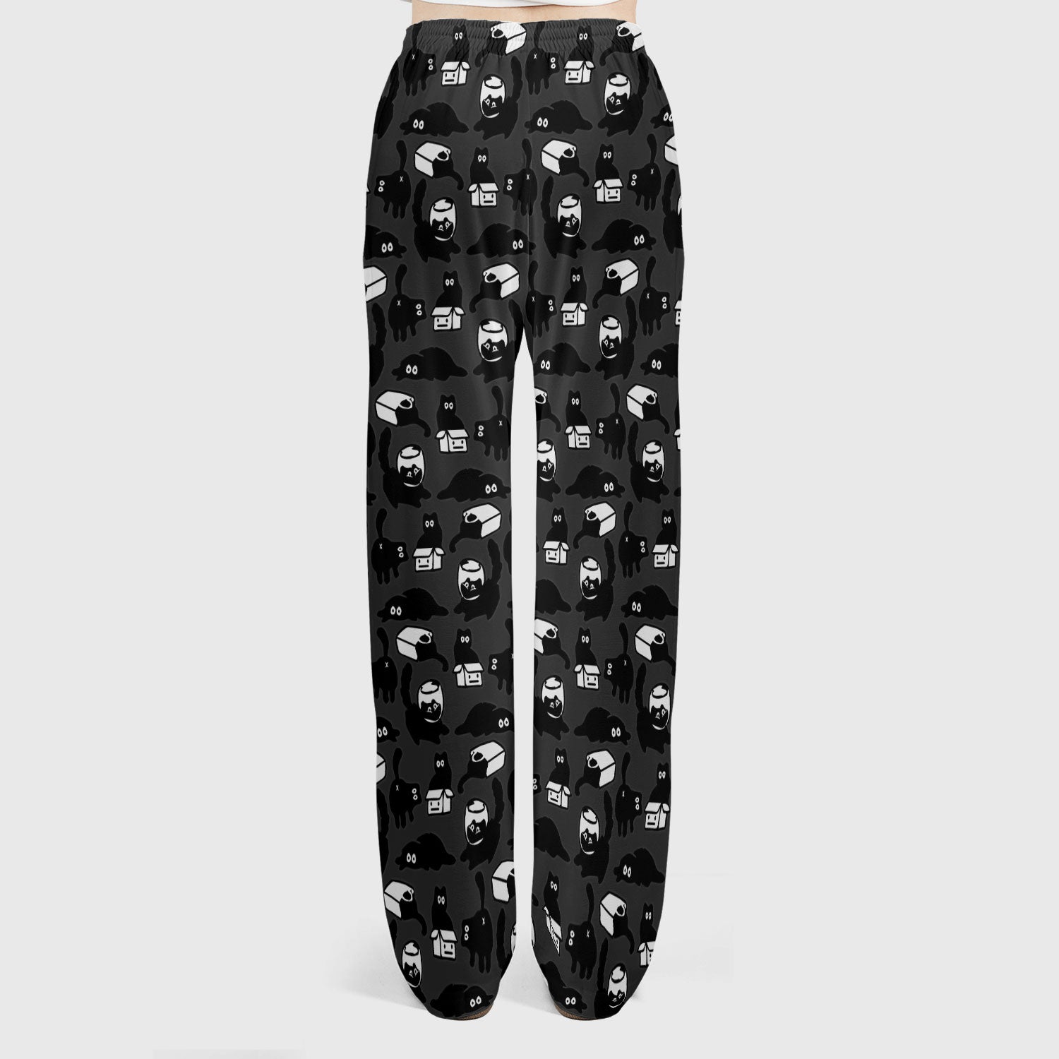 Dark Playful Cat Cartoon Pattern Scrub Set, Breathable Med Uniform