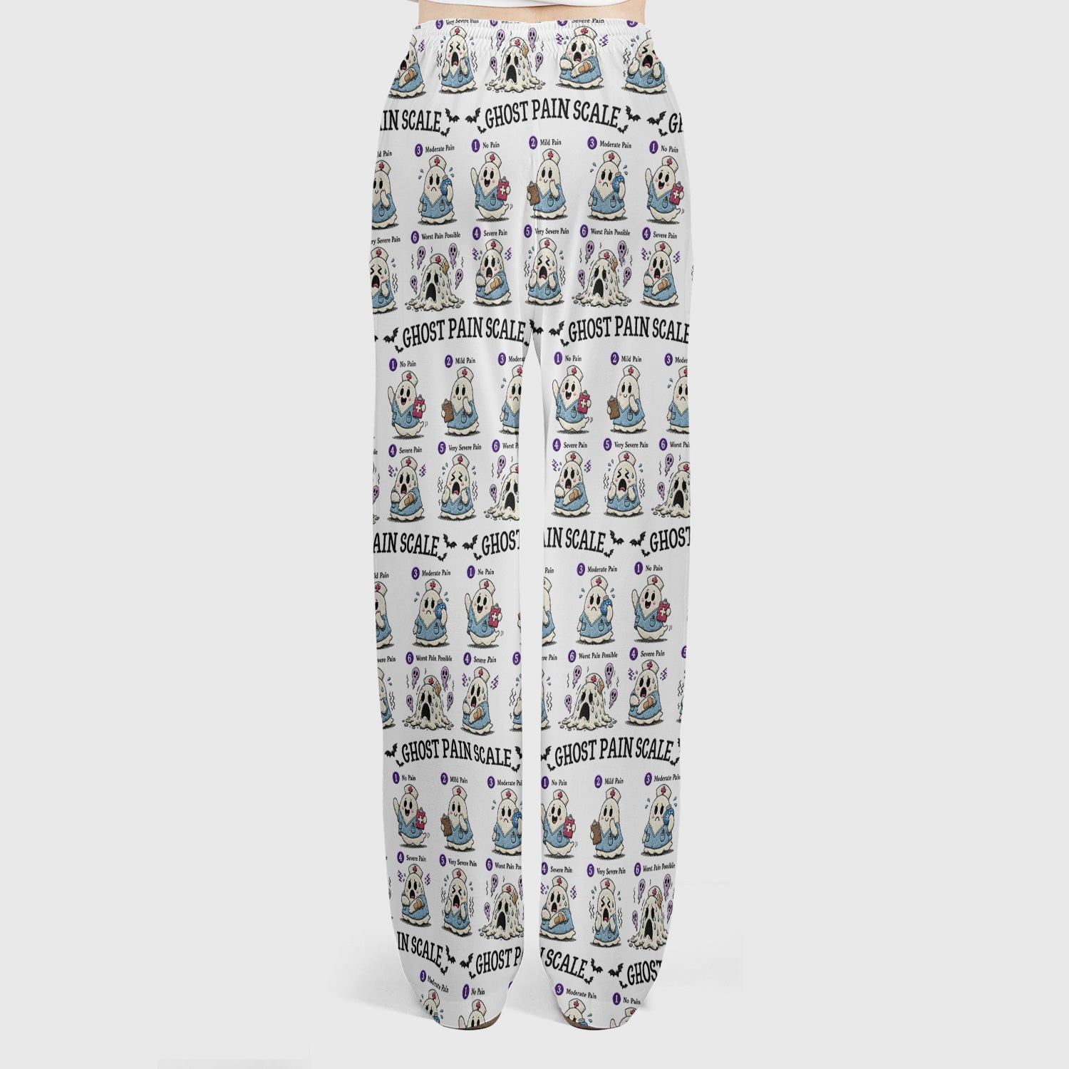 Funny Ghost Pain Scale Pattern Scrub Set, Scrub Pants and V Neck Top