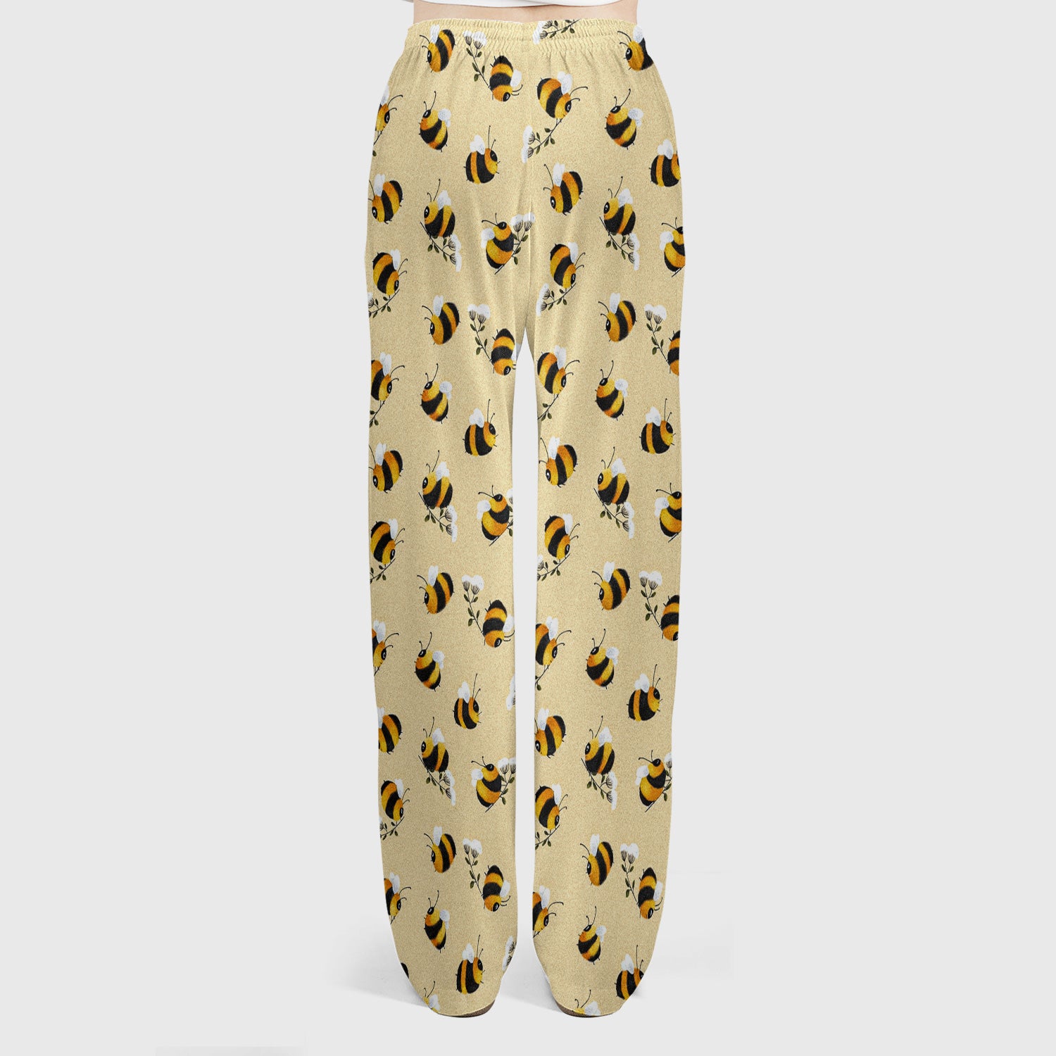 Cute Bumble Bee Blossom Pattern Scrub Set, Scrub Pants and V Neck Top