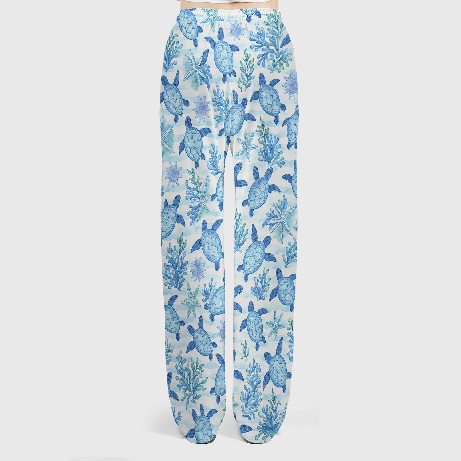 Cute Coastal Sea Turtle Coral Pattern Scrub Set, Scrub Pants and V Neck Top