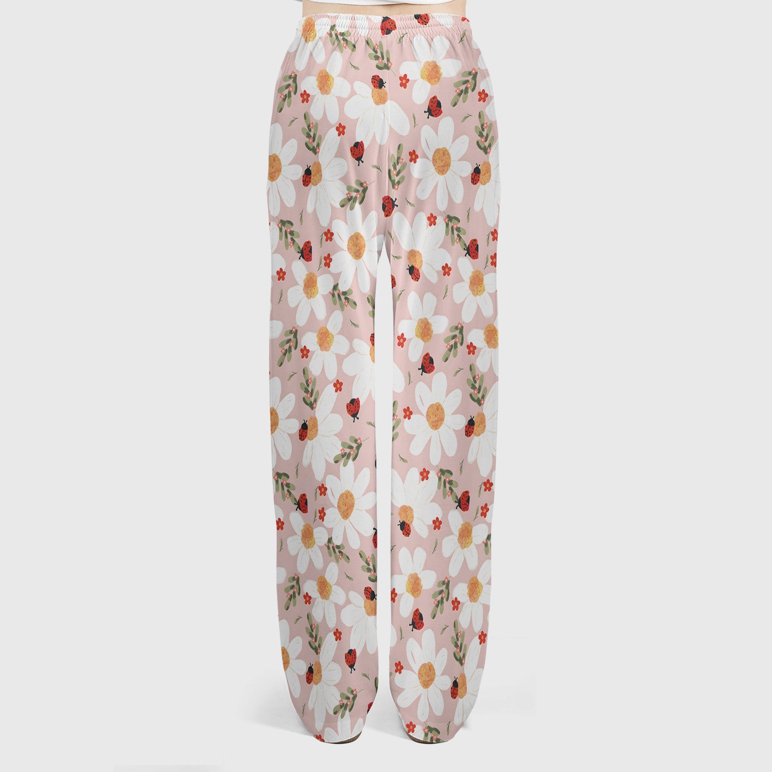 Daisy Ladybug Garden Blossom Pattern Scrub Set, Scrub Pants and V Neck Top
