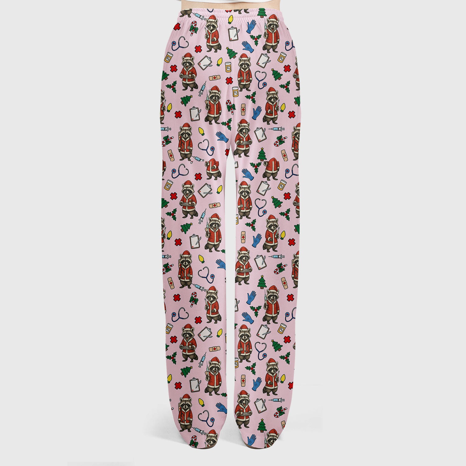Christmas Raccoon Pattern Nurse Scrub Set - Funny Santa Medical Print Top and Pants - Holiday Gift for RN LPN CNA Women