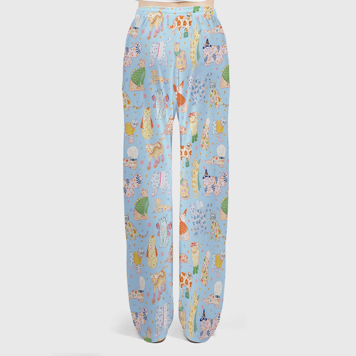 Colorful Pastel Cartoon Cats Print Scrub Set, Breathable Med Uniform