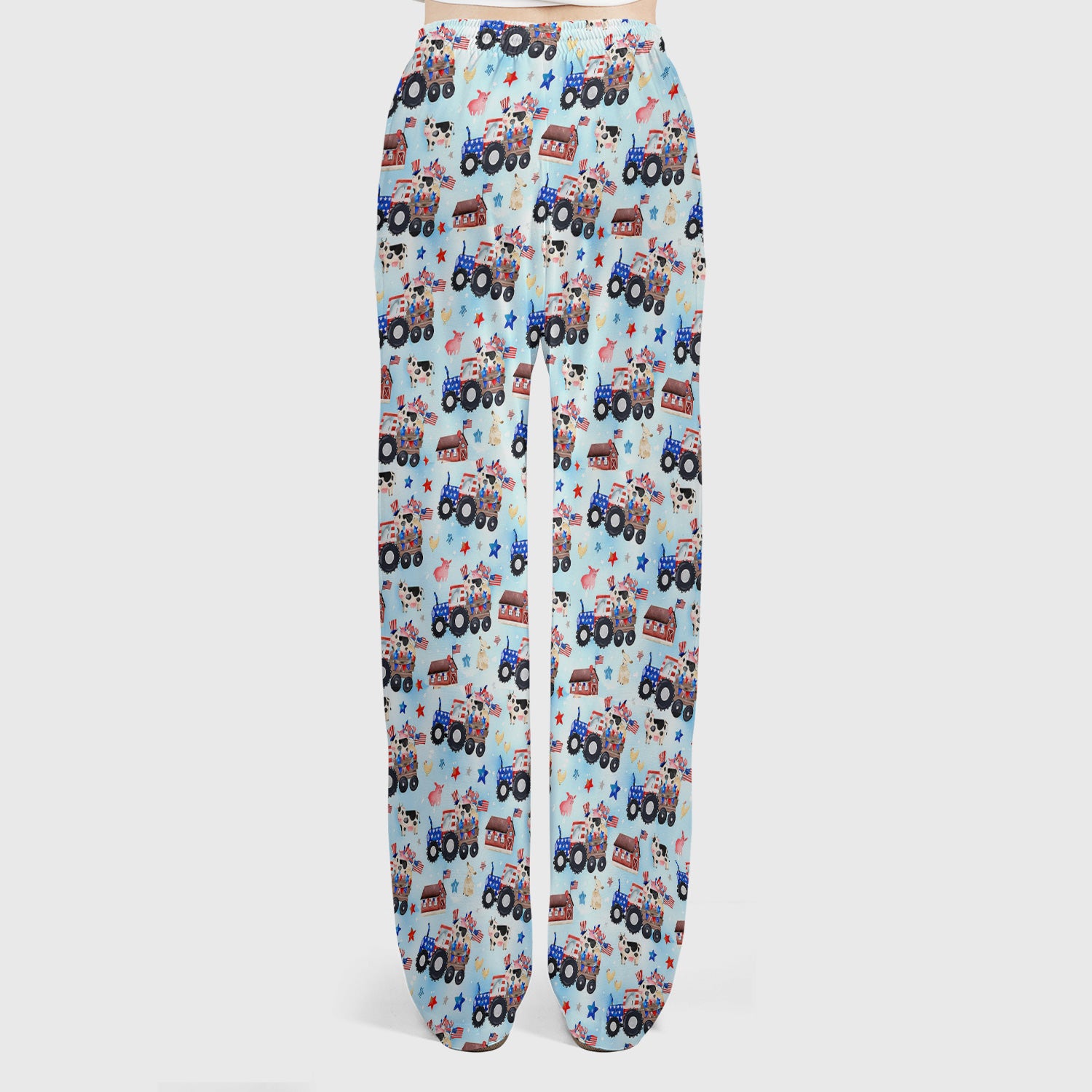 Patriotic Cow Tractor Farm Stars Pattern Scrub Set, Scrub Pants and V Neck Top