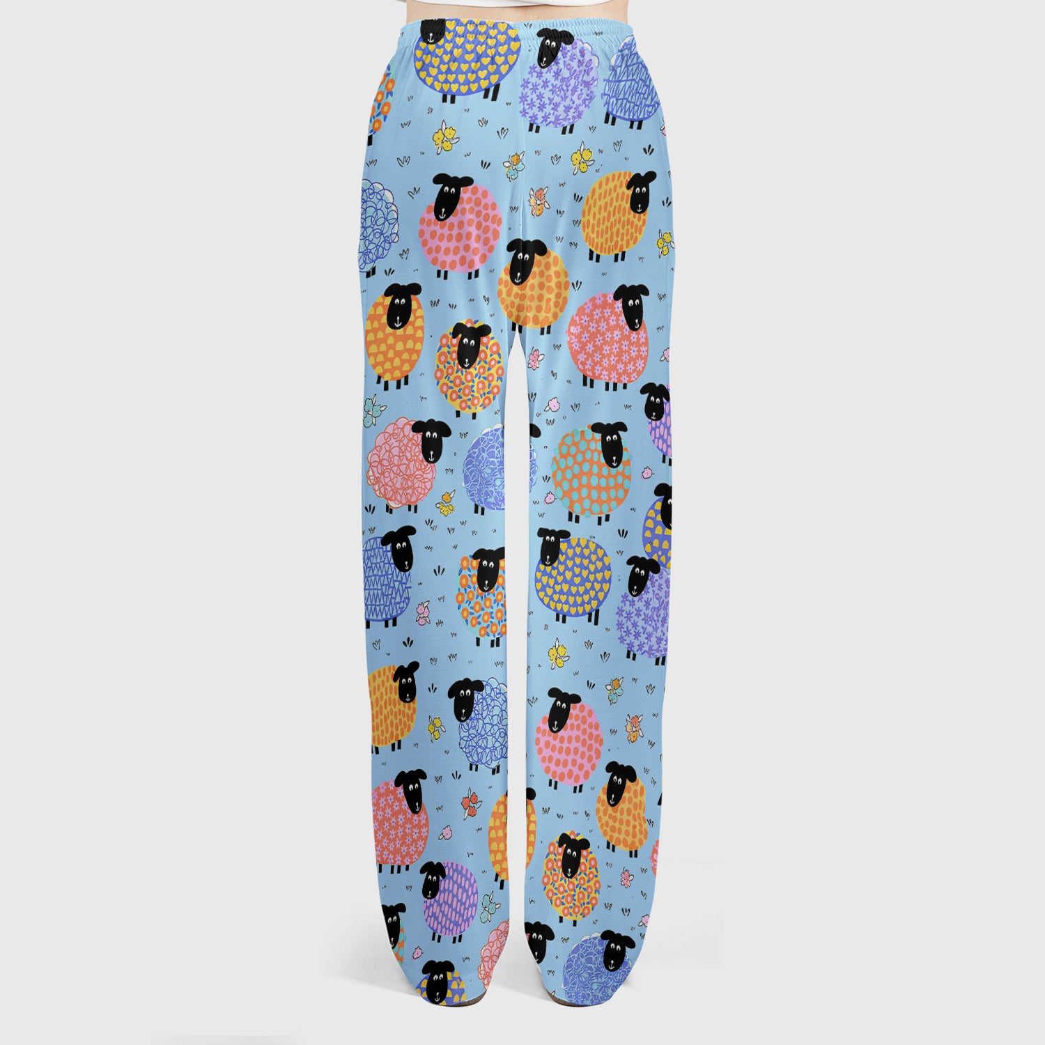 Funny Colorful Sheep Pattern Scrub Set, Scrub Pants and V Neck Top