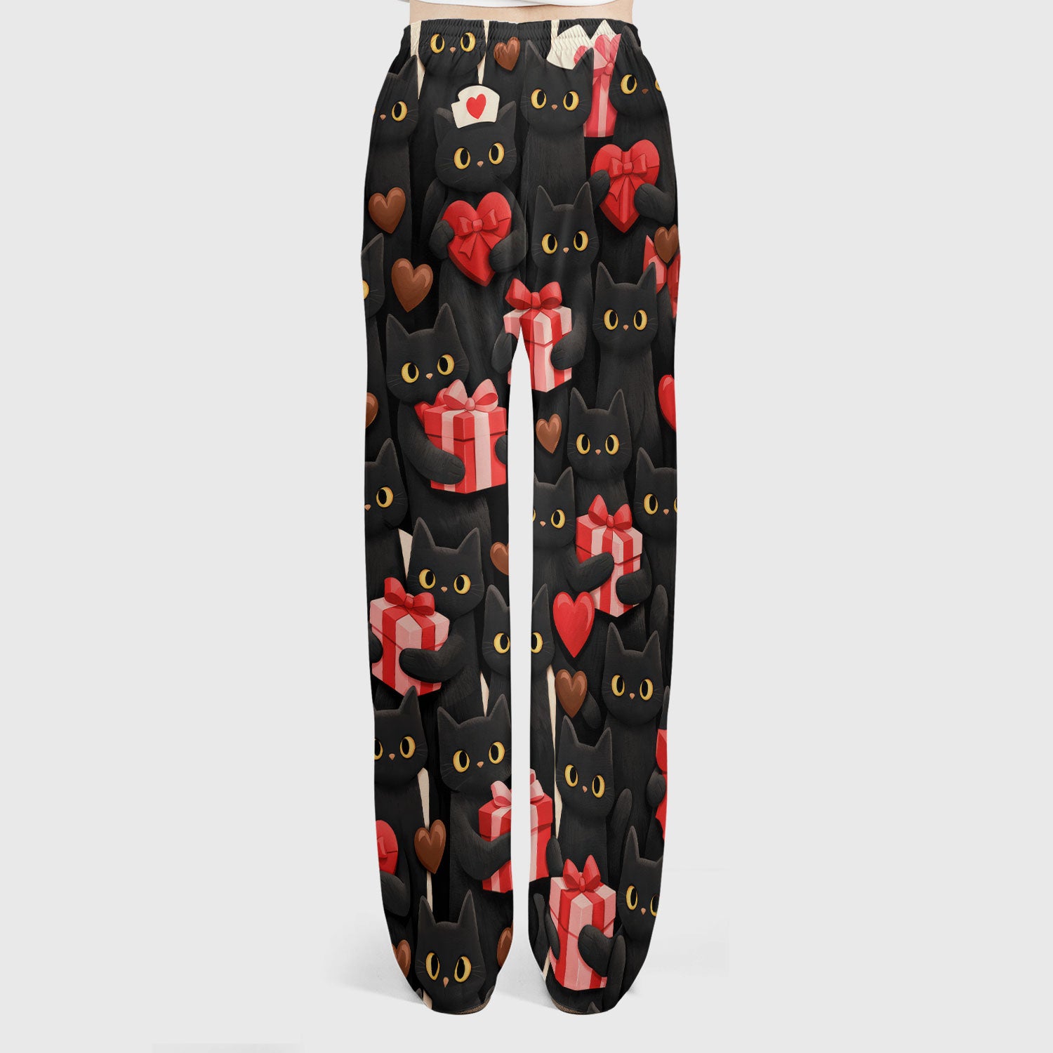 Black Cat Valentine Nurse Scrub Set, Heart Pattern Medical Shirt, Breathable Fabrics Nursing Uniform