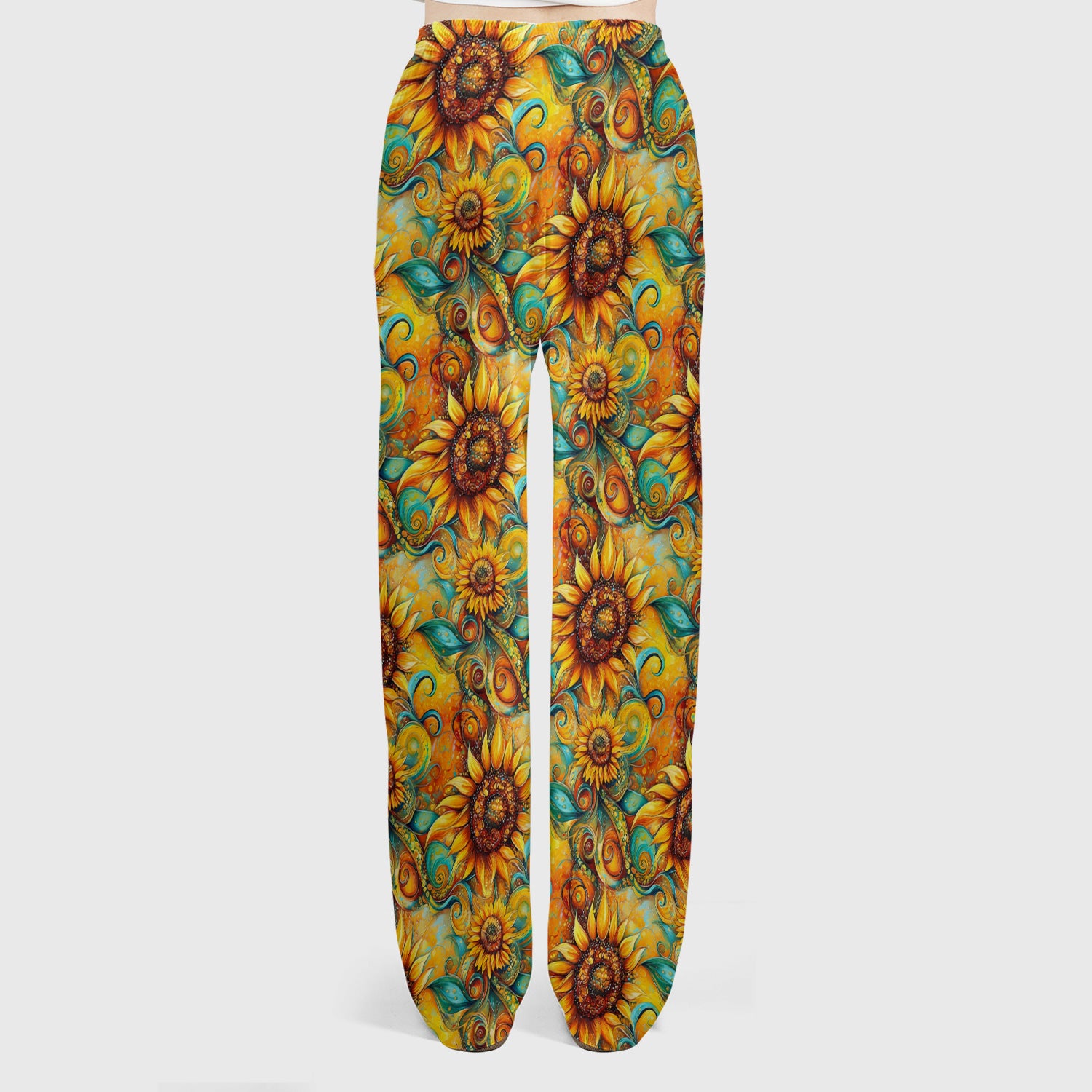 Sunflower Swirl Floral Pattern Scrub Set, Scrub Pants and V Neck Top