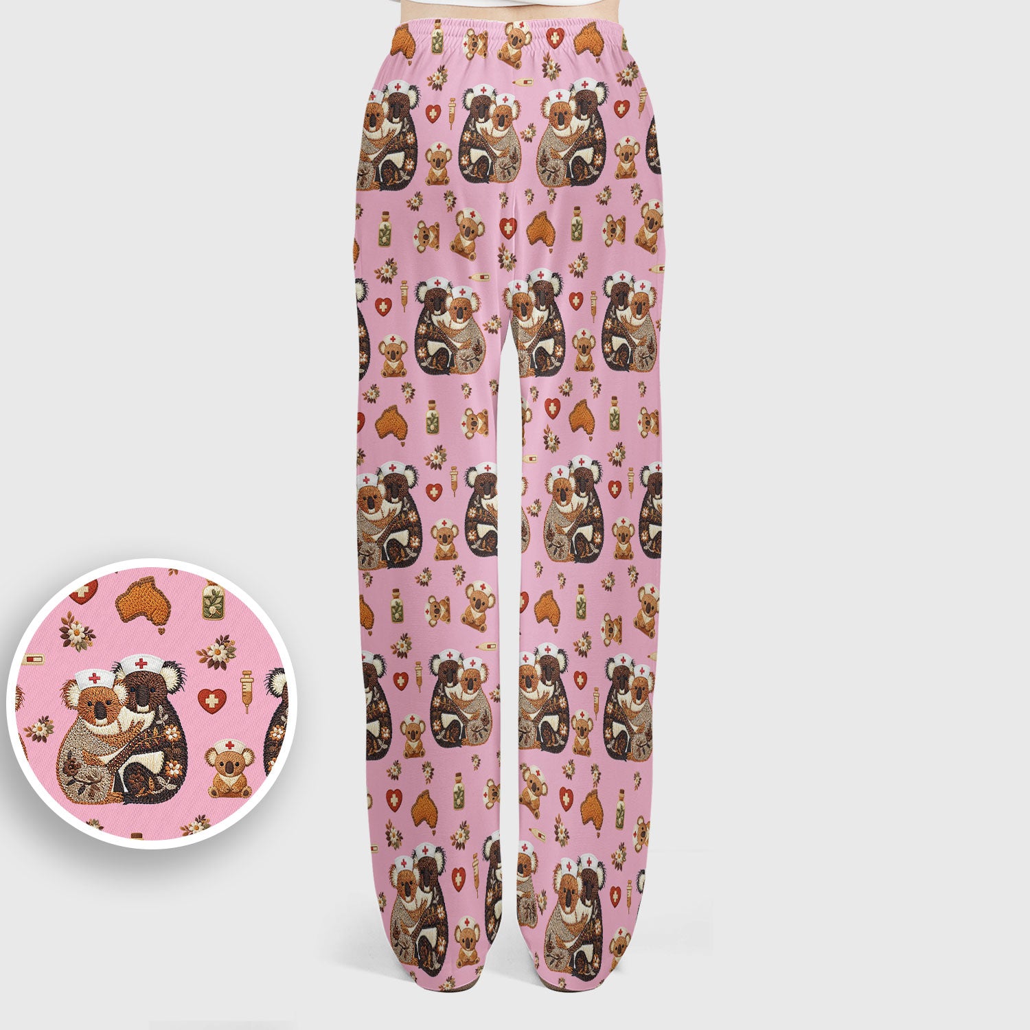Cute Cartoon Koala Valentine Nurse Design Scrub Set, Breathable Med Uniform
