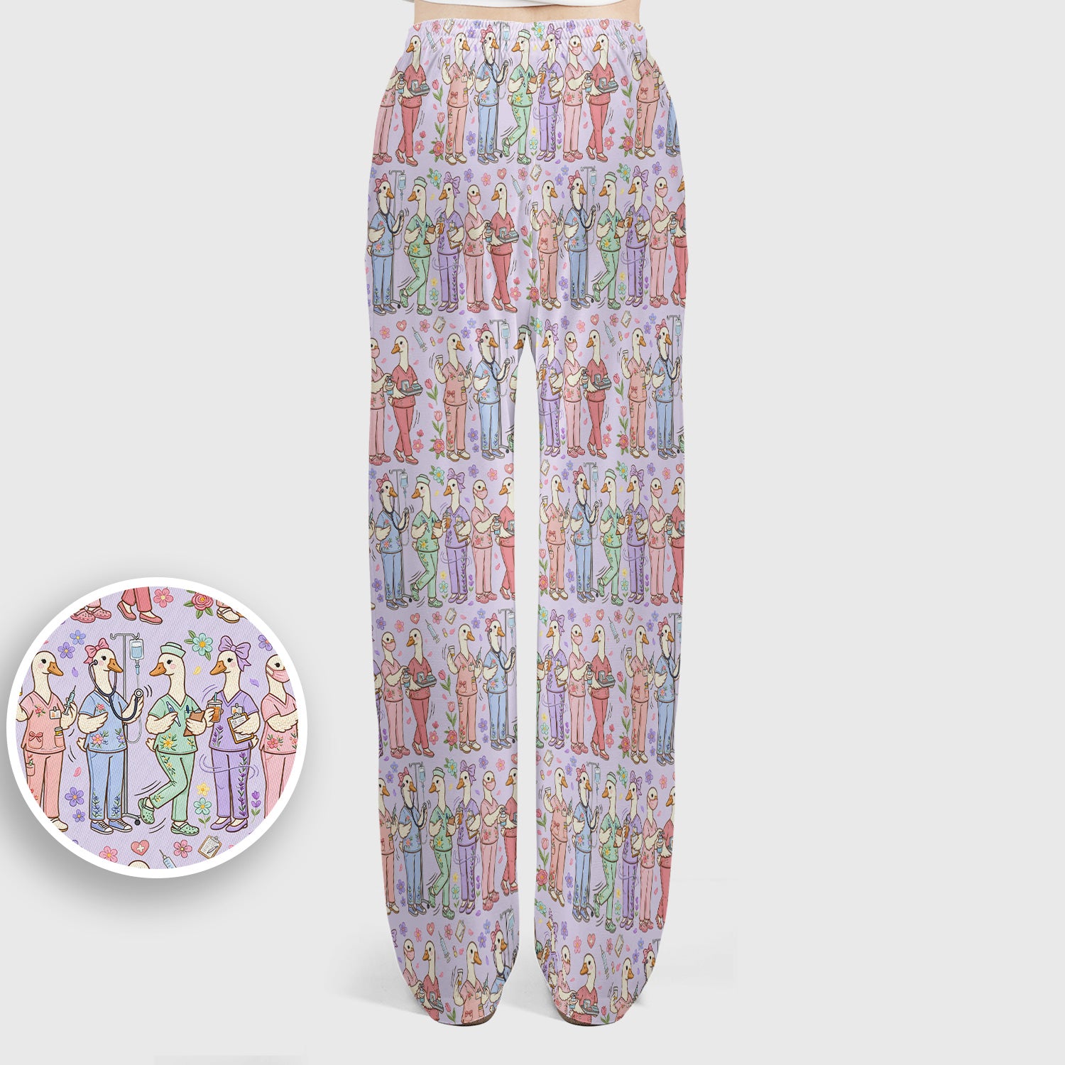 Goose Characters Floral Medical Team Uniform Pattern Scrub Set, Breathable Med Uniform