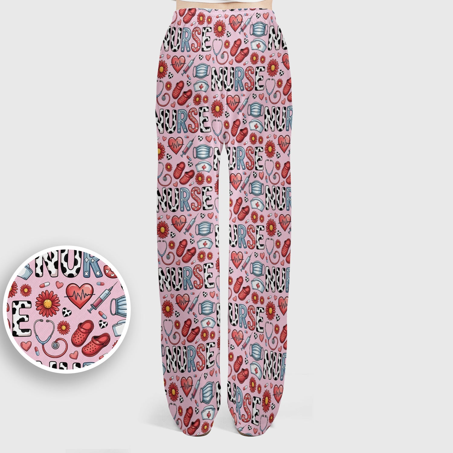 Cute Nurse Medical Icon Pattern Scrub Set, Scrub Pants and V Neck Top