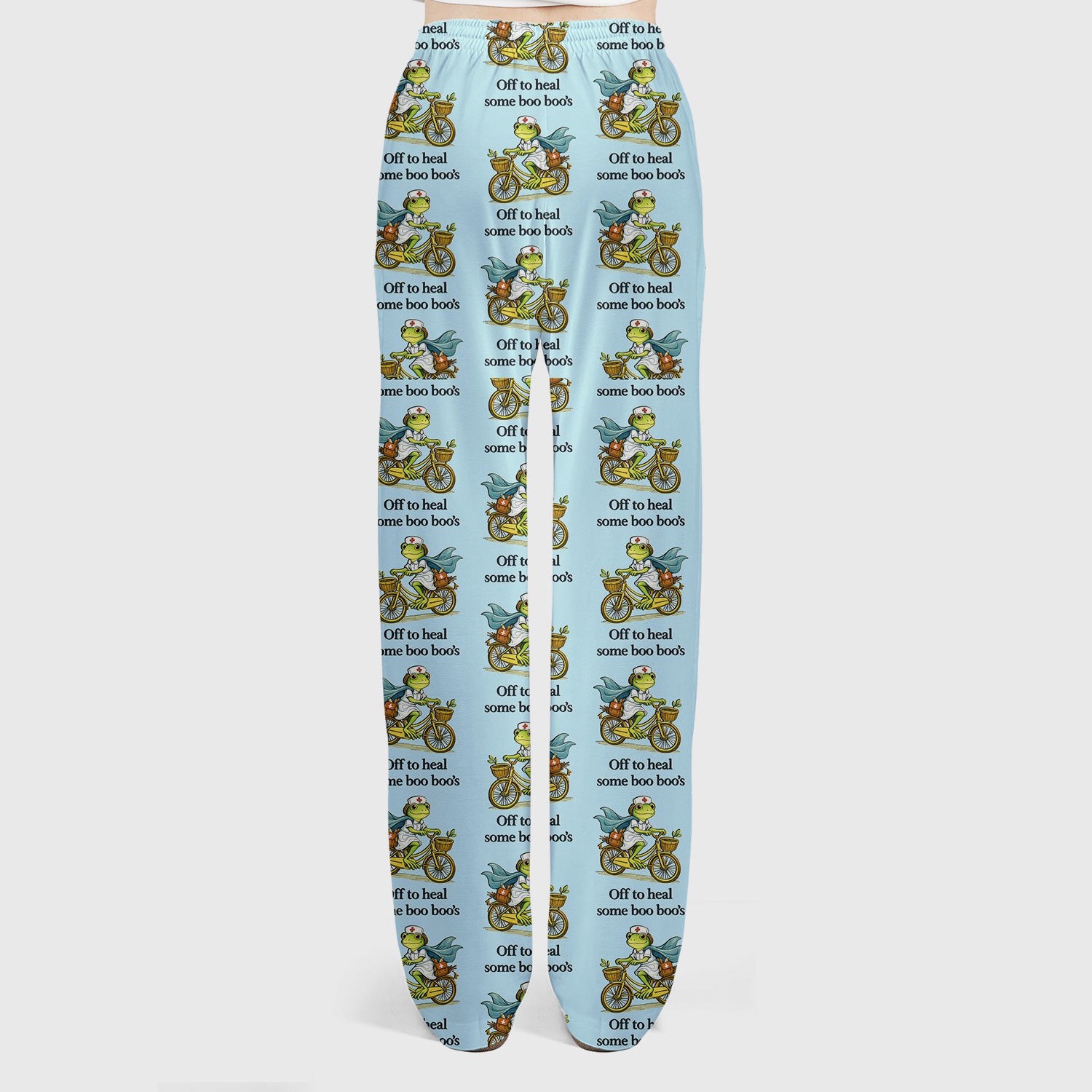Funny Frog Nurse Cycling Pattern Scrub Set, Scrubs Pants and V Neck Top