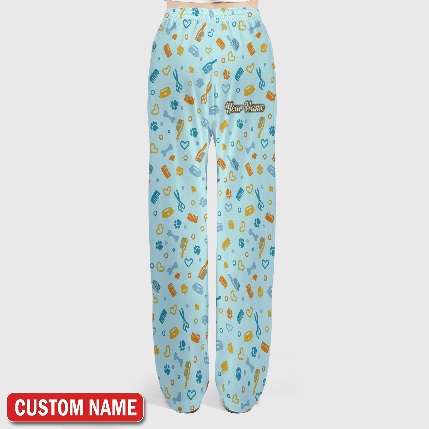 Custom Name Dog Cat Grooming Pattern Scrub Set, Scrub Pants and V Neck Top