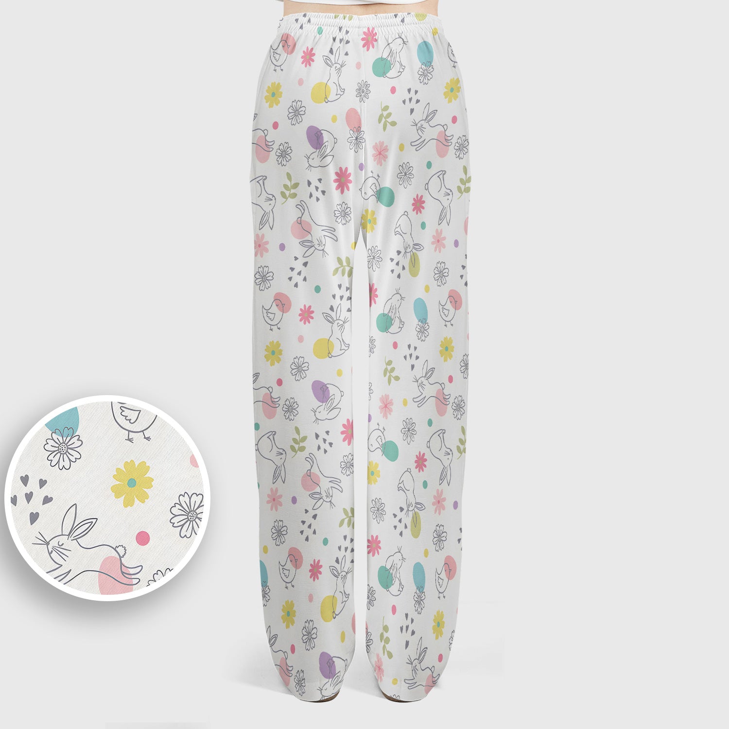 Whimsical Easter Bunny Eggs Pattern Scrub Set, Scrub Pants and V Neck Top