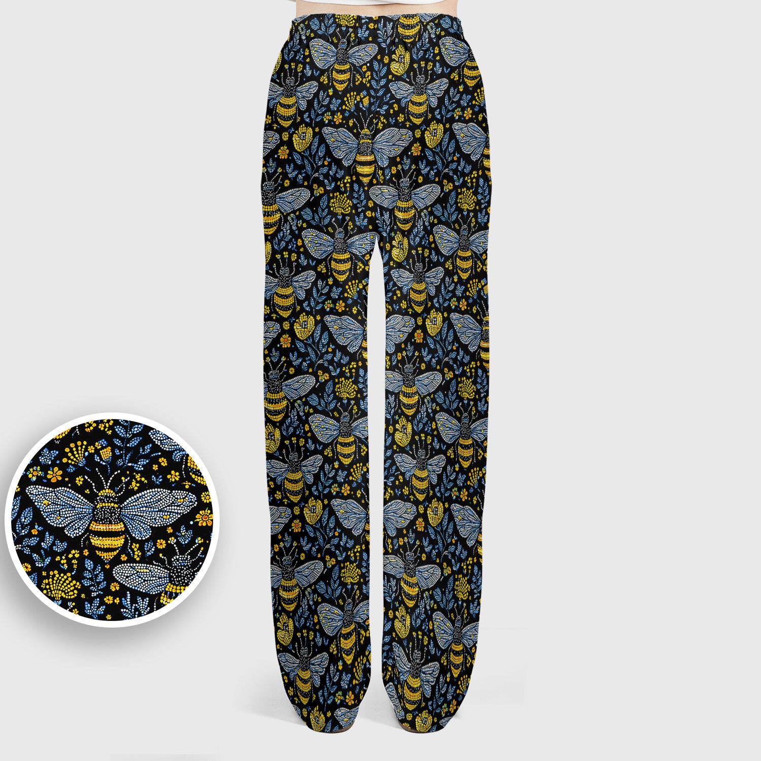 Honey Bee And Wildflower Garden Pattern Scrub Set, Scrub Pants and V Neck Top