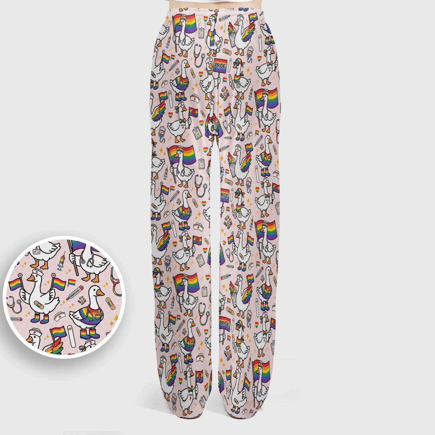 LGBT Pride Nurse Duck Pattern Scrub Set, Breathable Med Uniform