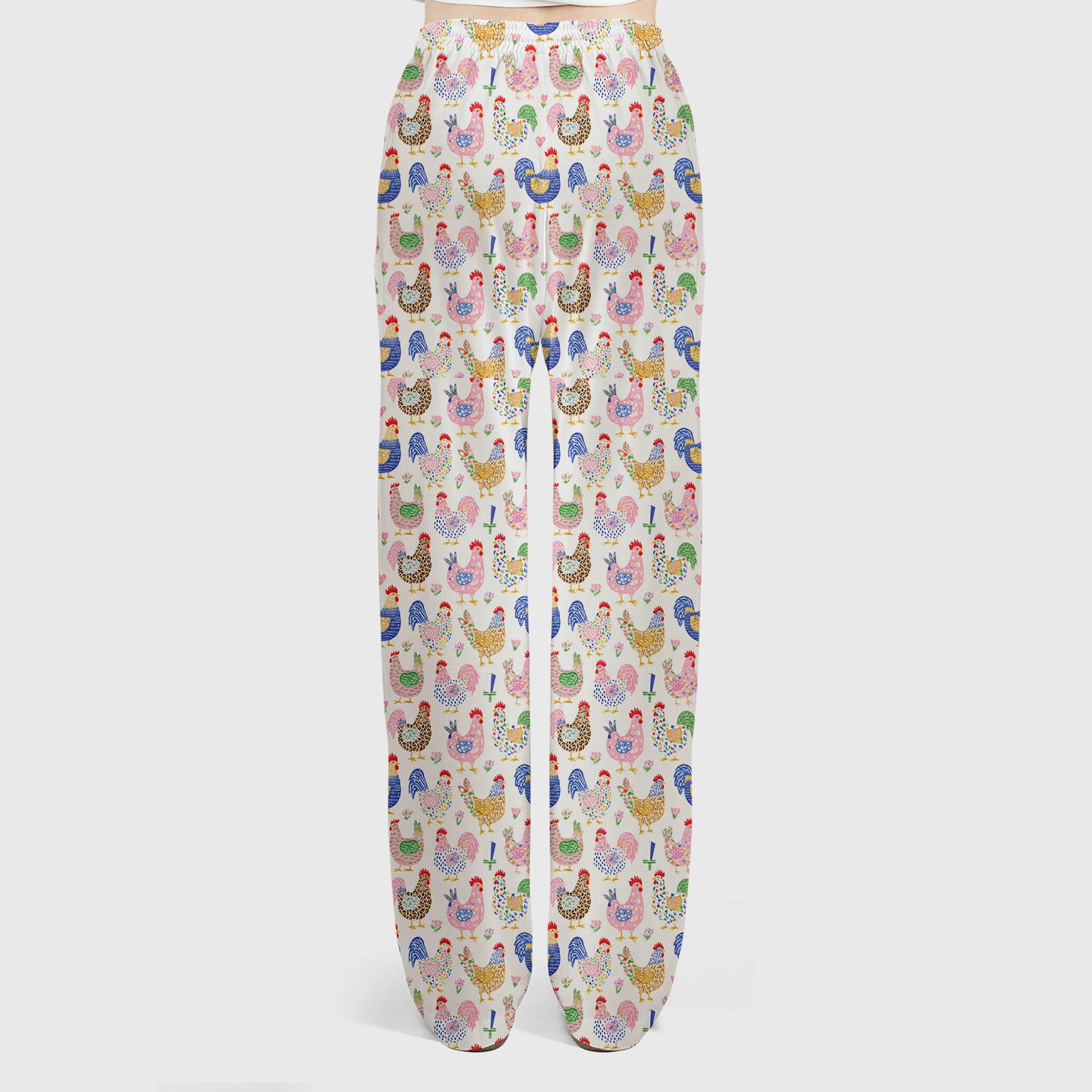 Colorful Chicken Farm Pattern Scrub Set, Scrub Pants and V Neck Top