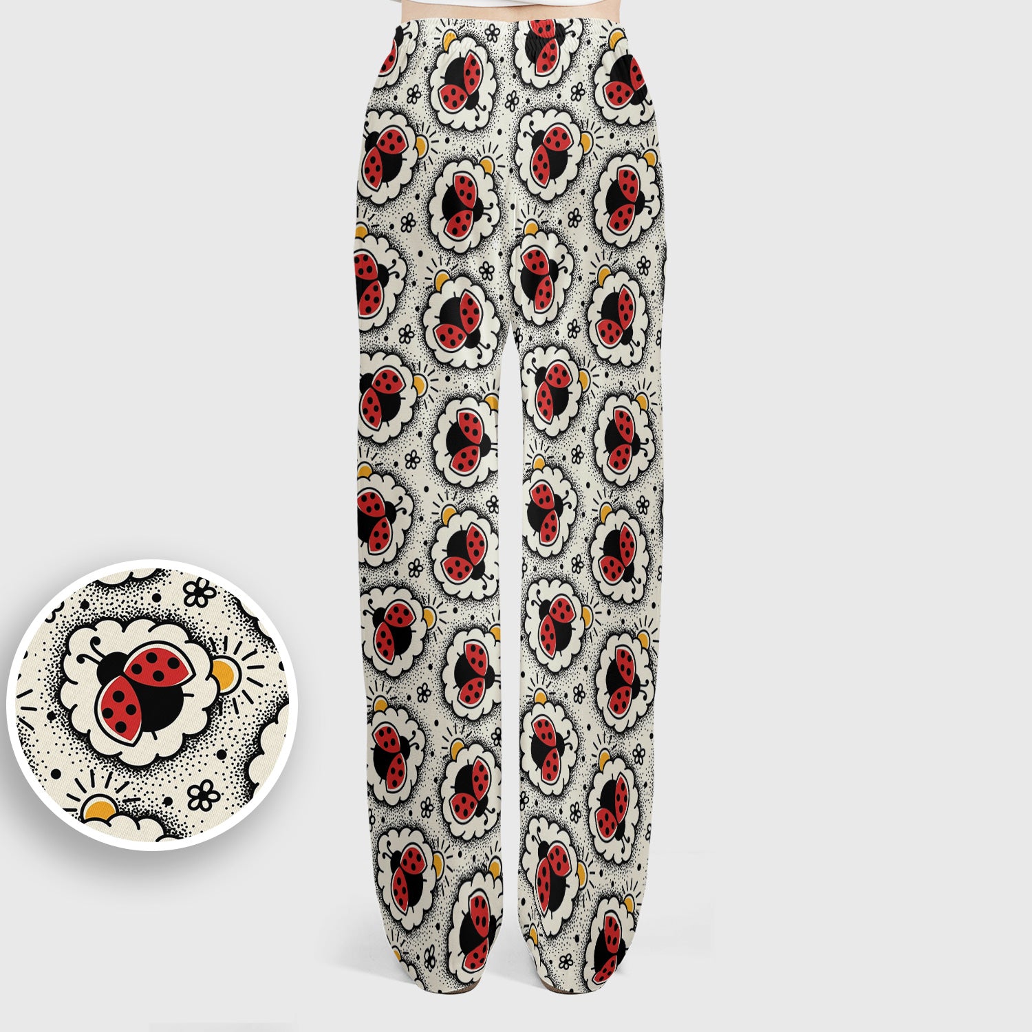 Cute Ladybug in Floral Frame Pattern Scrub Set, Breathable Med Uniform