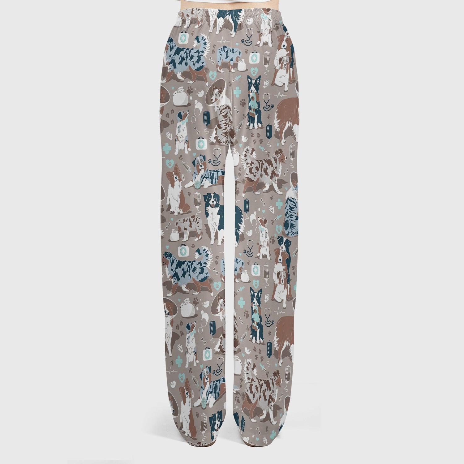 Cute Dog Pattern Women's Veterinary Scrub Set, Scrub Pants and V Neck Top