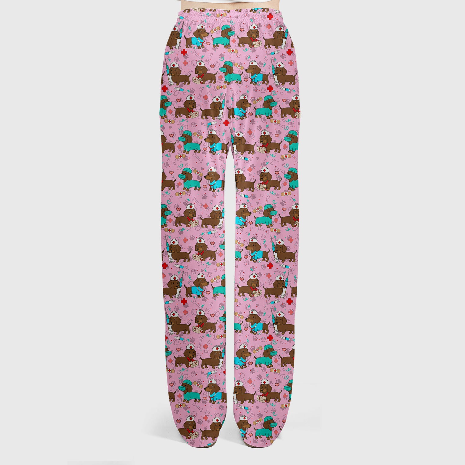 Cute Wiener Dog Dachshund Nurse Scrub Set, Funny Dachshund Dog Scrubs Shirt, Breathable Fabrics Nursing Uniform