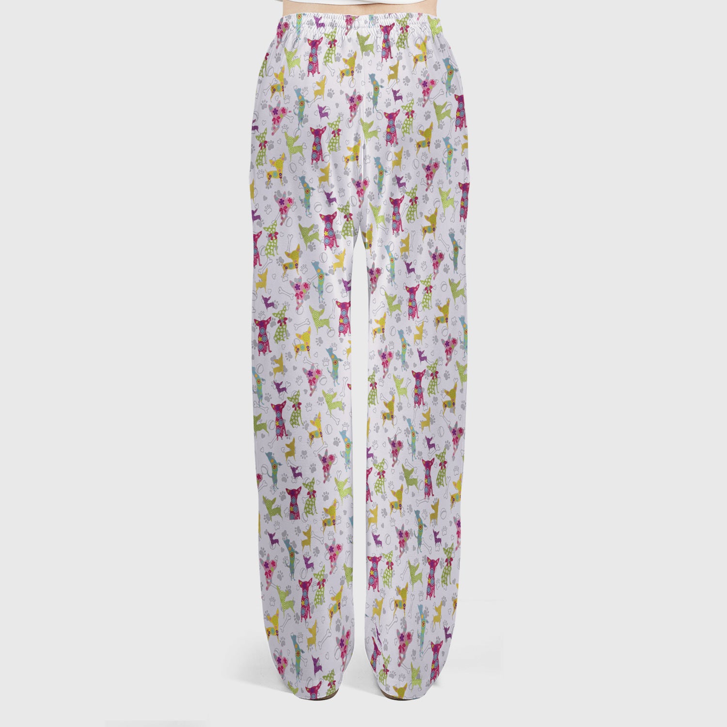 Colorful Playful Dog Print Nurse Scrub Set, Scrub Pants and V Neck Top