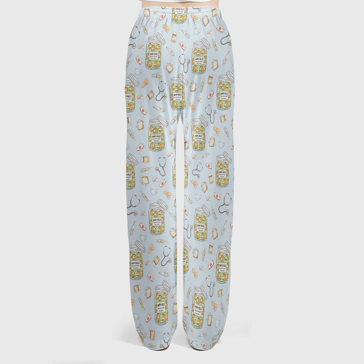 Happy Pills Horse Medical Print Women's Scrub Set, Scrub Pants and V-Neck Top