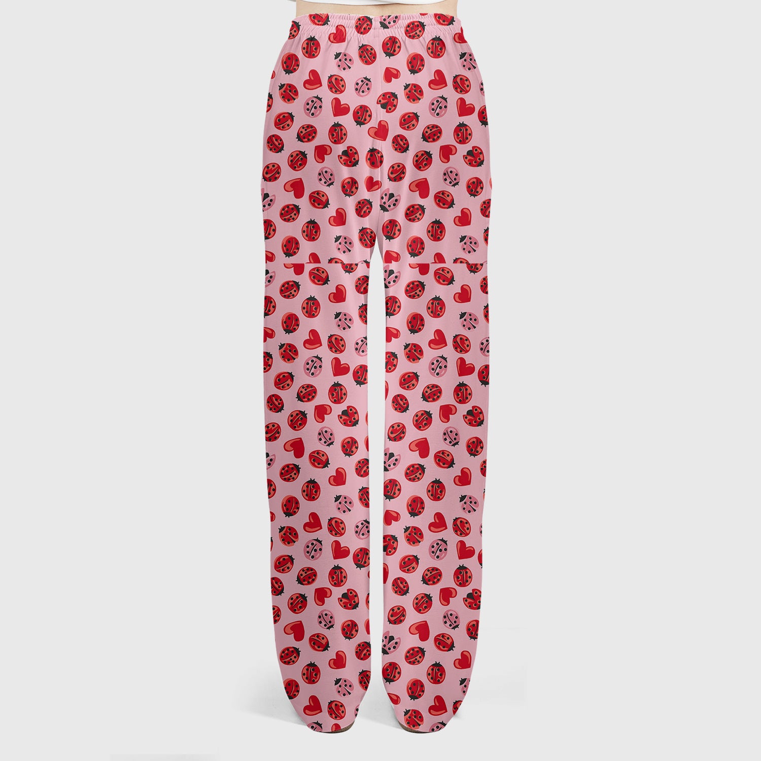 Cute Ladybug and Red Heart All Over Print Set, Women's Scrub Sets