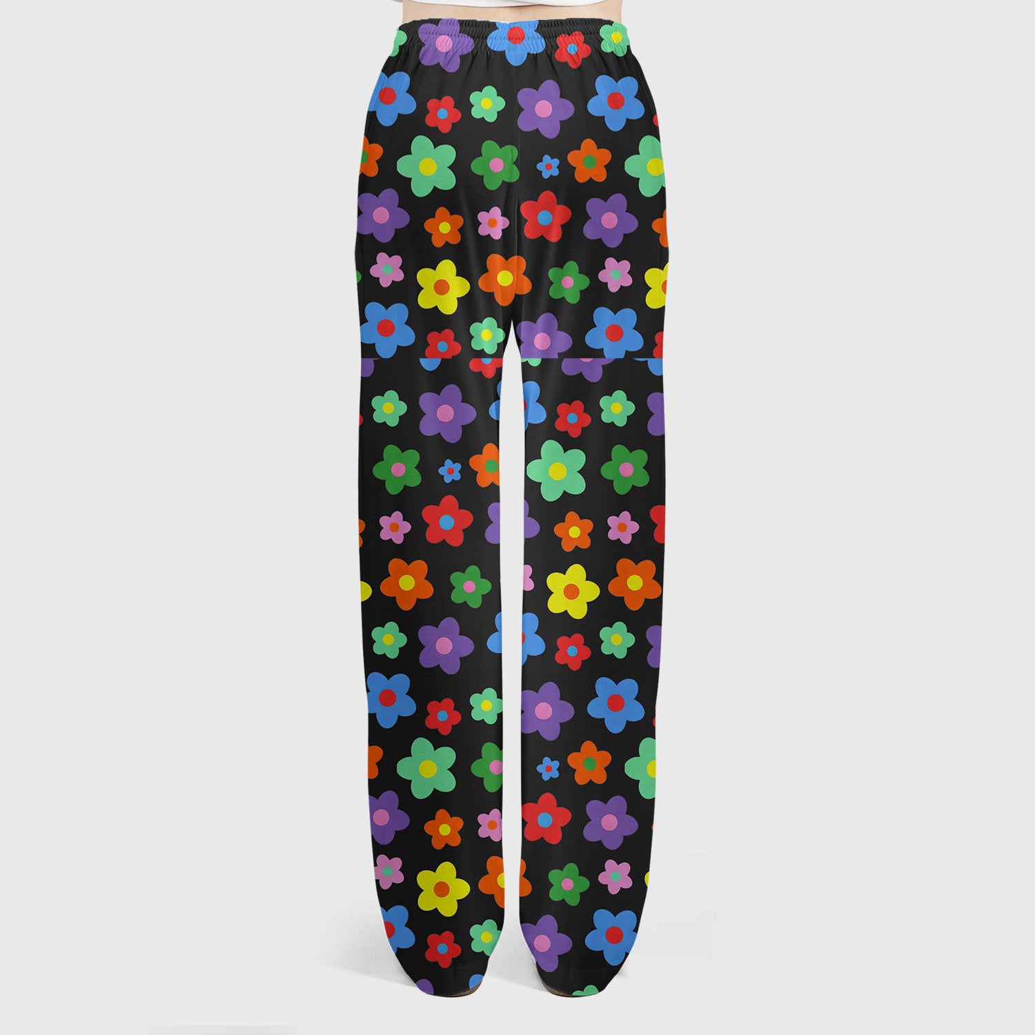 Colorful Retro Flower Pattern Print Scrub Set, Scrub Pants and V Neck Top