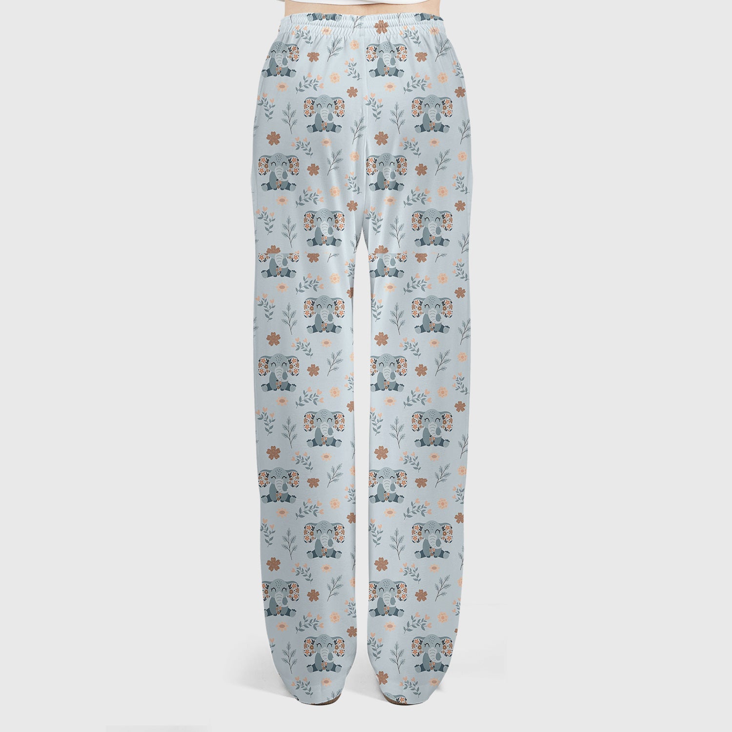 Cute Elephant Floral Print Scrub Set, Scrub Pants and V Neck Top