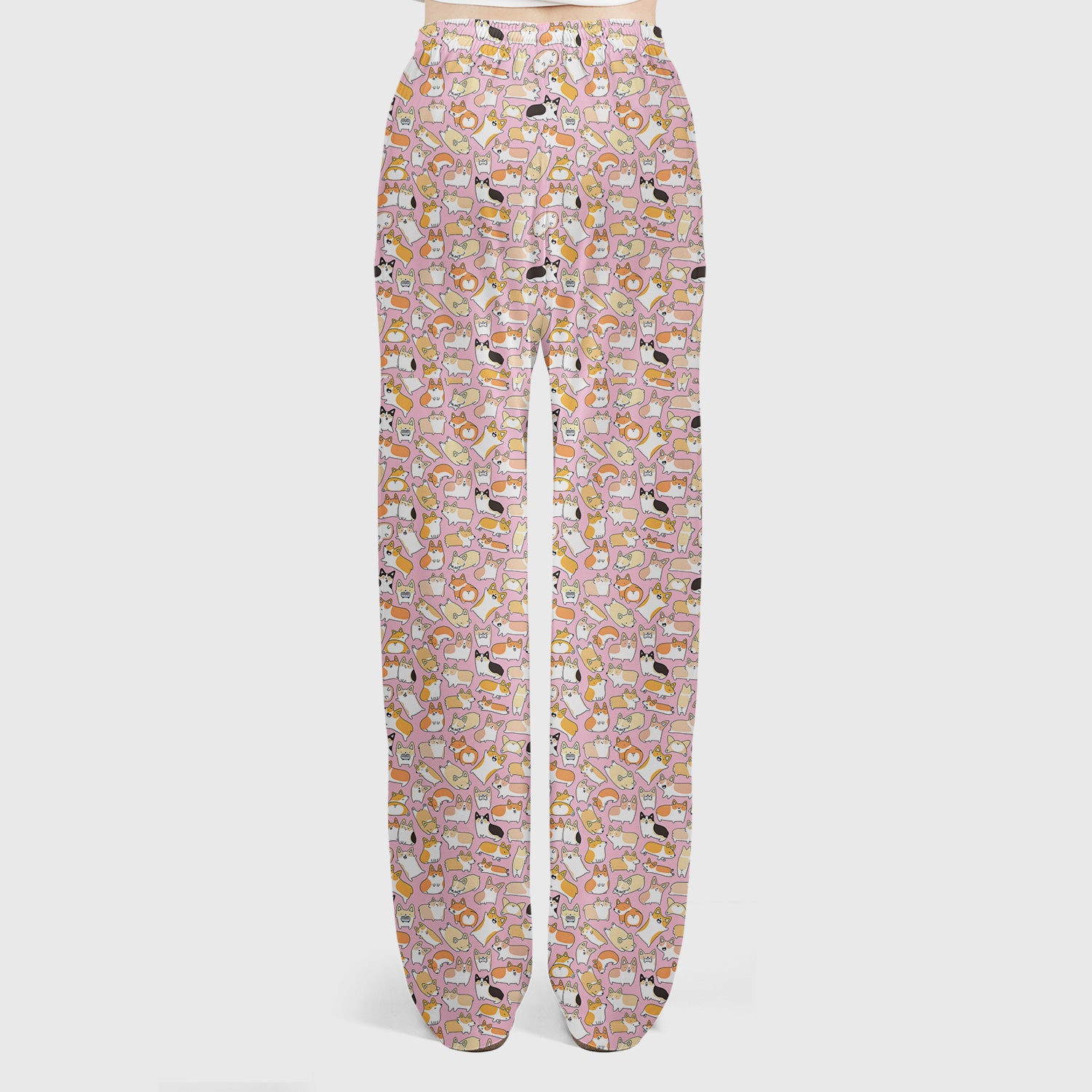 Cute Corgi Dog All Over Print Scrub Set, Scrub Pants and V Neck Top
