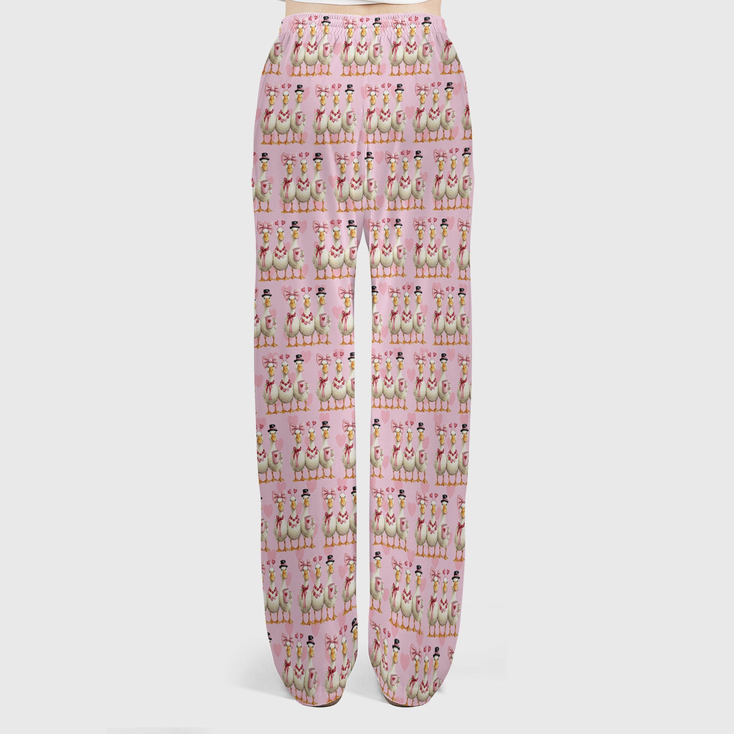 Charming Valentine Goose Heart Pink Design Scrub Set, Scrub Pants and V Neck Top