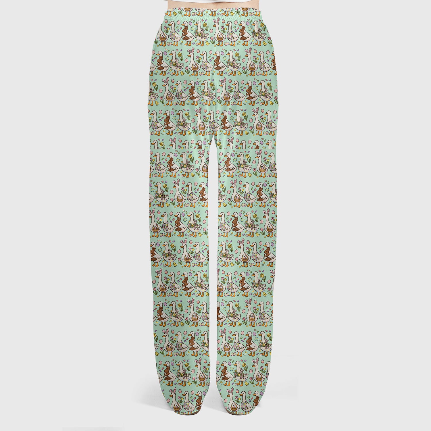 Easter Theme Duck and Bunny Egg Floral Print Scrub Set, Breathable Med Uniform