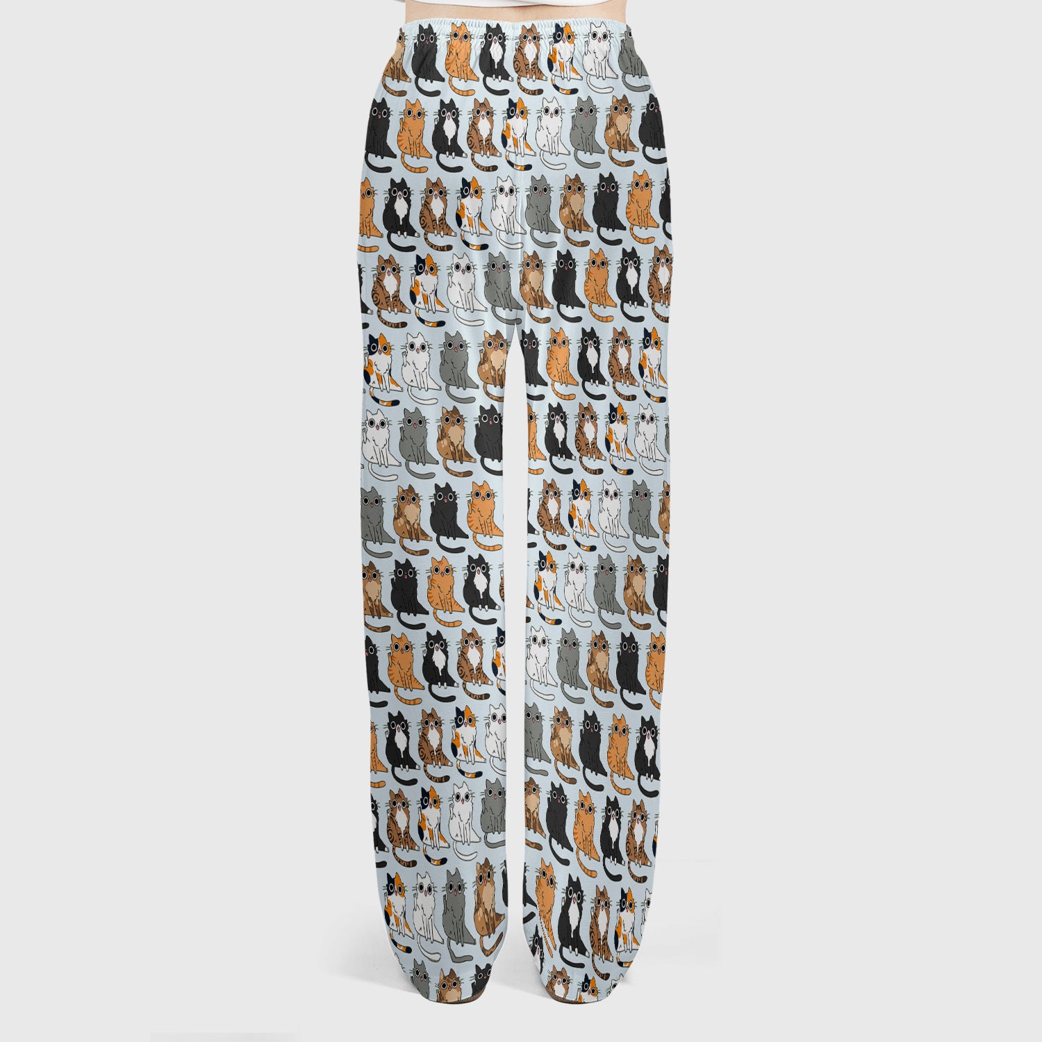 Cute Cartoon Cat Pattern Women's Scrub Set, Scrub Pants and V Neck Top