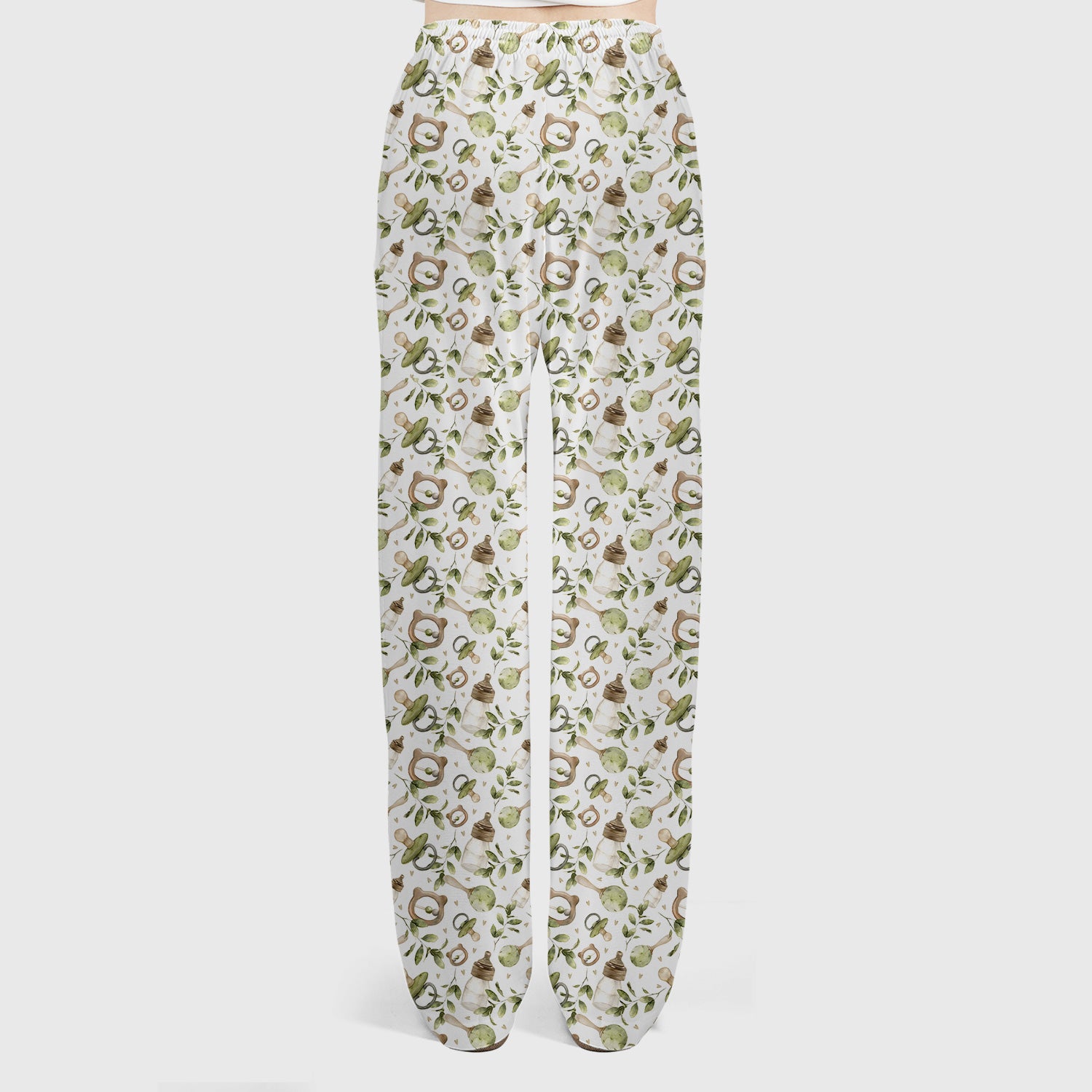 Cute Baby Bottle and Greenery Pattern Scrub Set, Breathable Med Uniform