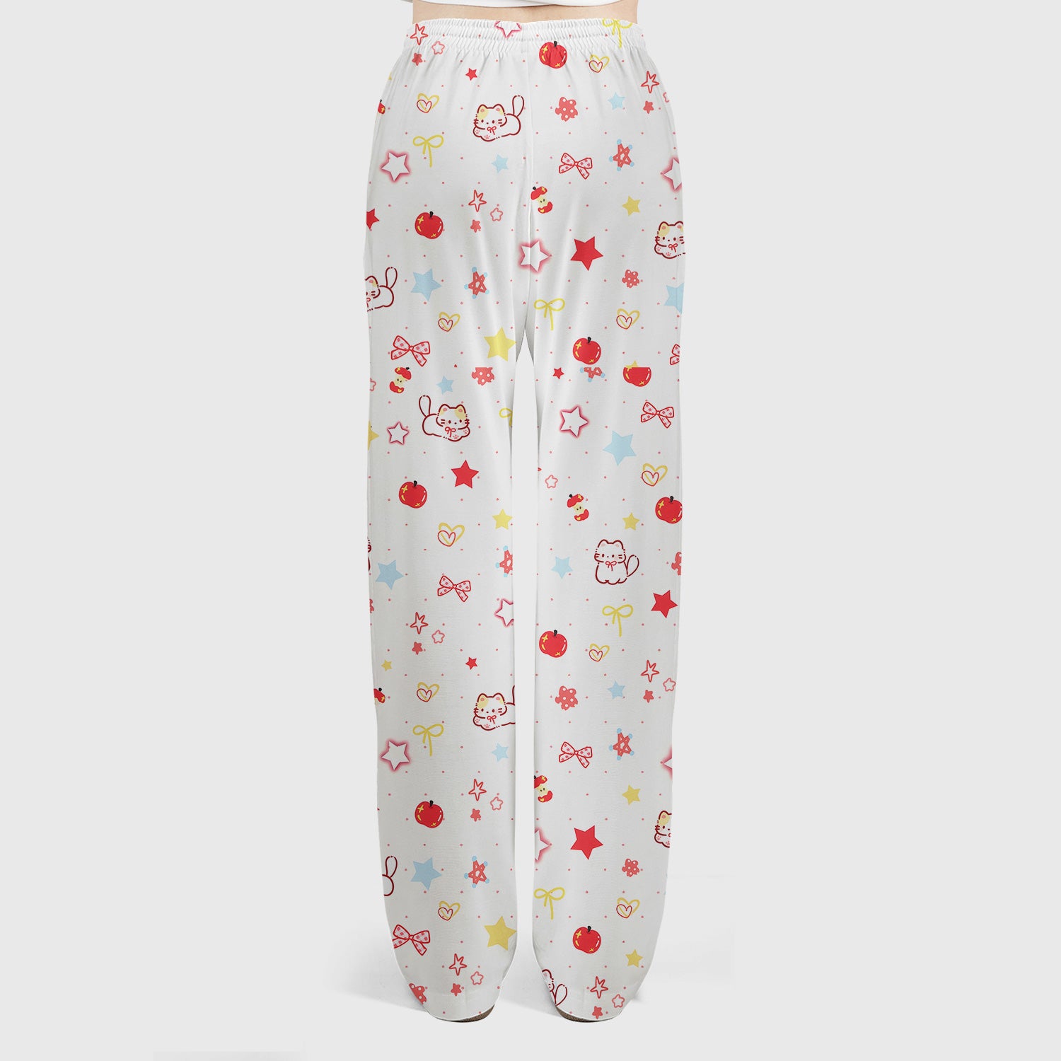 Cute Kawaii Cat Bow Star Pattern Scrub Set, Scrub Pants and V Neck Top