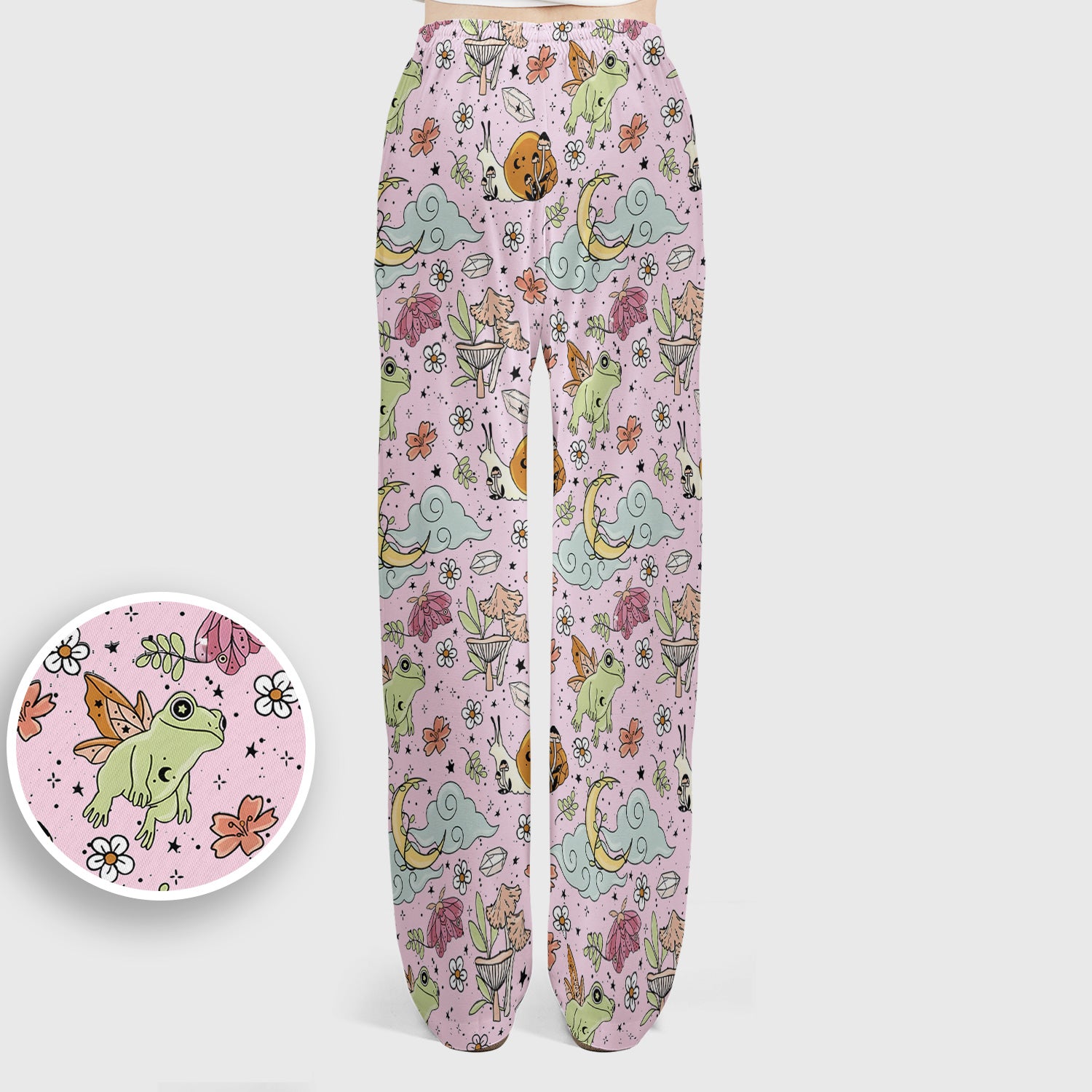 Whimsical Frog Moon Mushroom Pattern Scrub Set, Fantasy Nature Print, Breathable Med Uniform