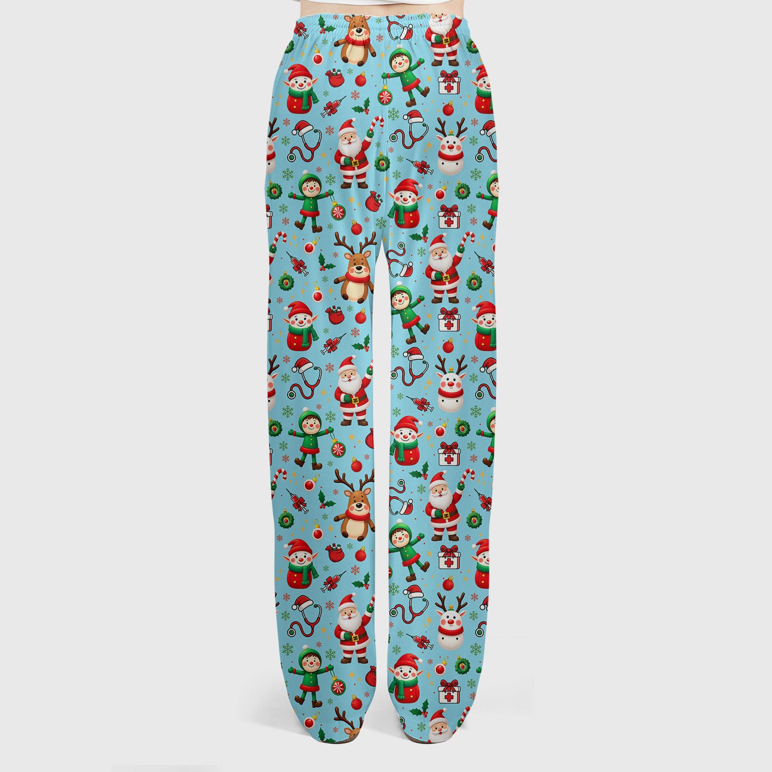 Santa Christmas Scrub Set - Cute Reindeer Scrubs Pants and V Neck Top - Festive Holiday Med Uniform for Women
